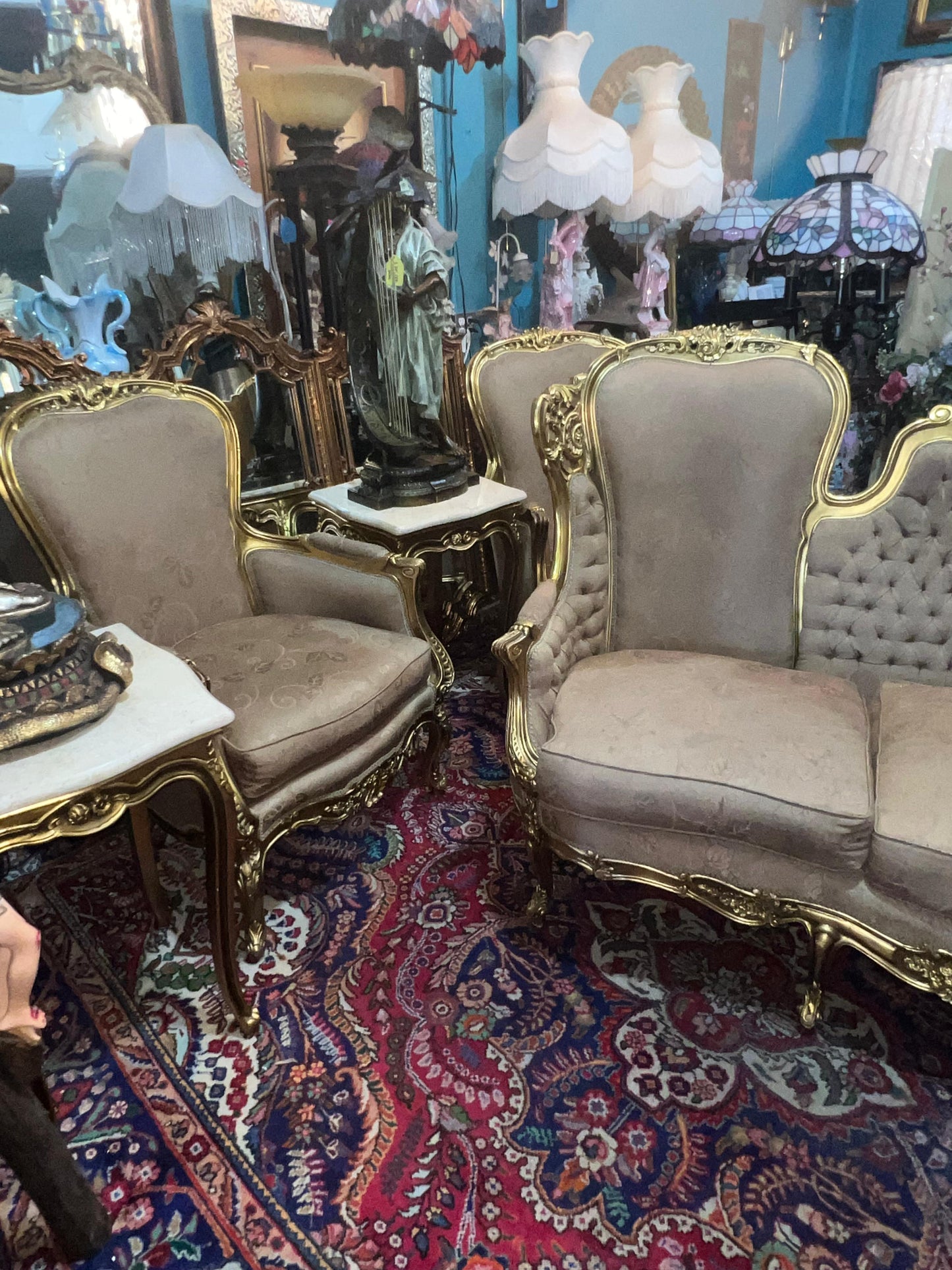 🇫🇷 Elegante Sala de 7 Piezas Marco decorado en hoja de oro solido 🇫🇷