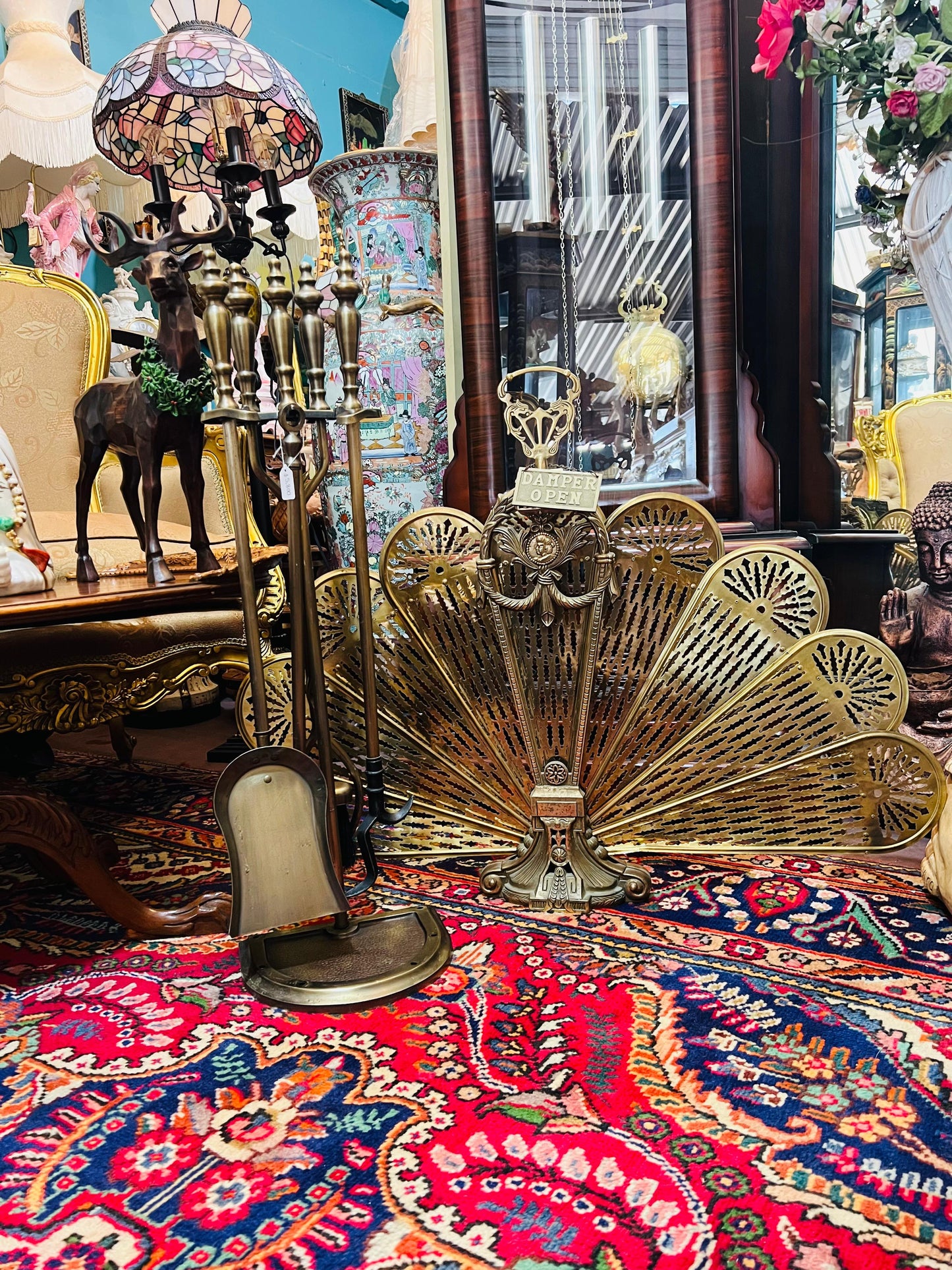 🌟 Antique Brass Fireplace Tool Set with Fireplace Screen🔥✨