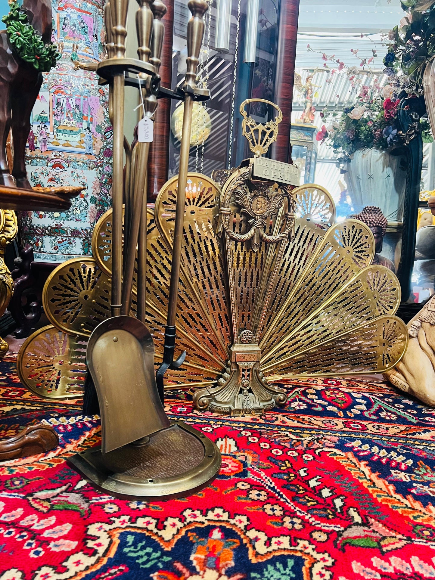 🌟 Antique Brass Fireplace Tool Set with Fireplace Screen🔥✨