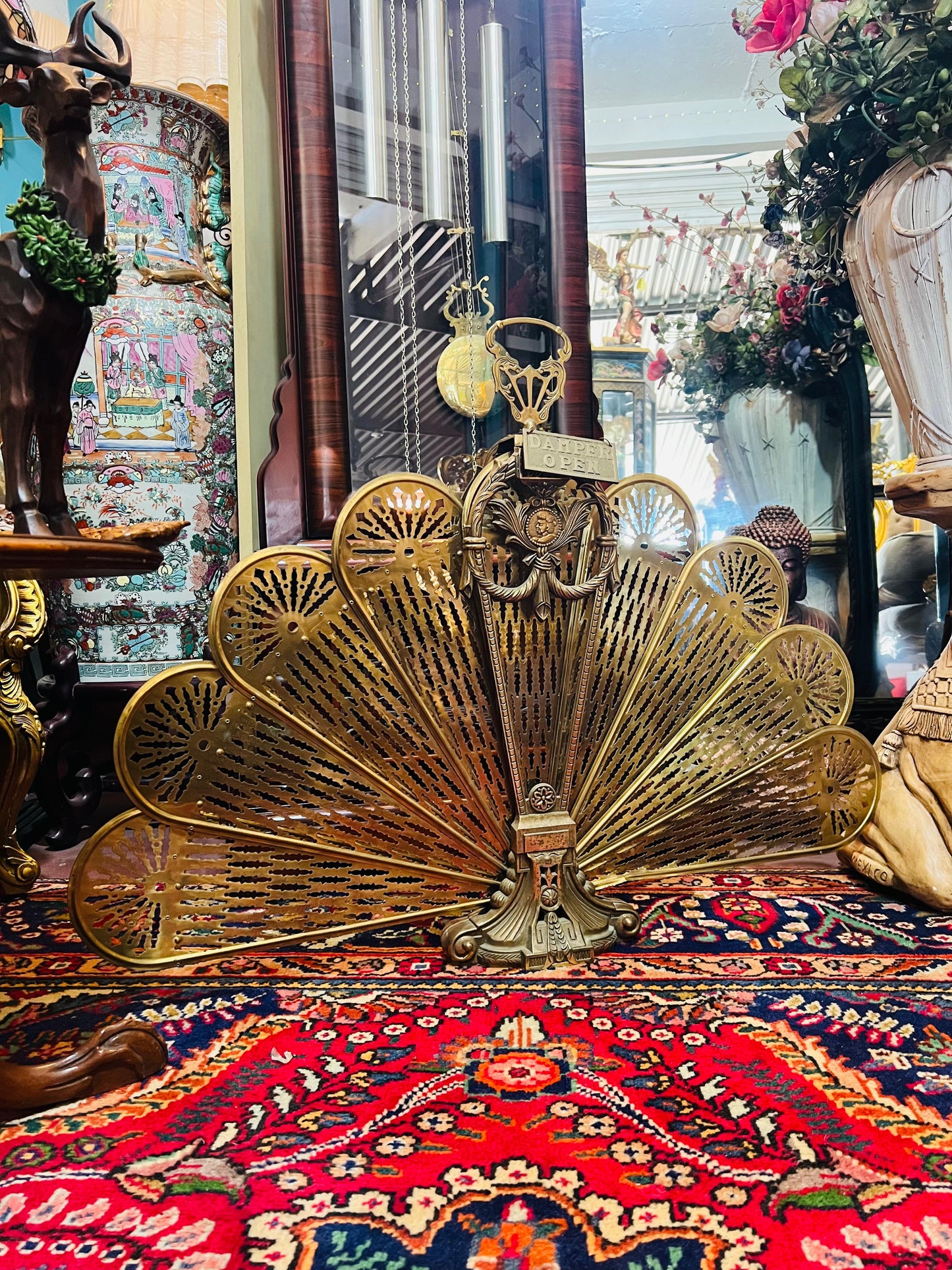 🌟 Antique Brass Fireplace Tool Set with Fireplace Screen🔥✨