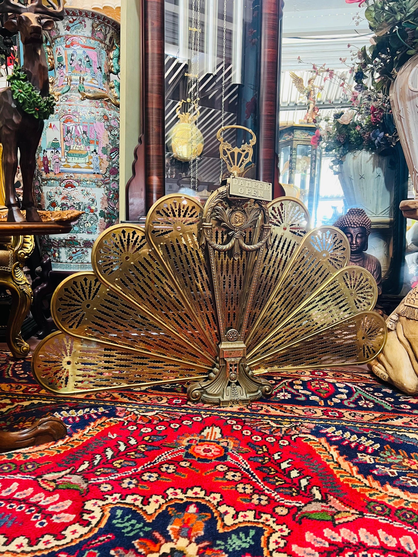 🌟 Antique Brass Fireplace Tool Set with Fireplace Screen🔥✨