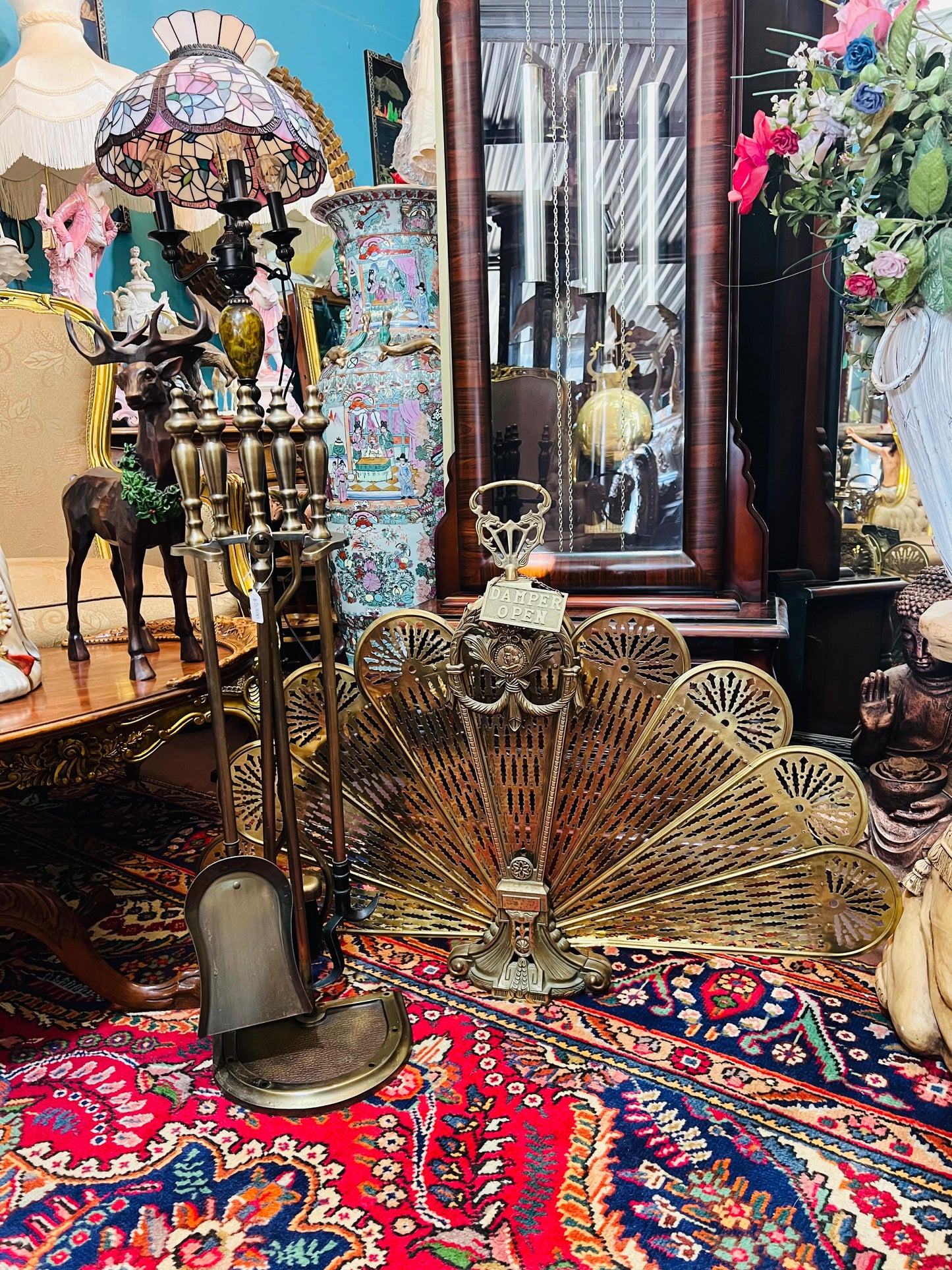 🌟 Antique Brass Fireplace Tool Set with Fireplace Screen🔥✨