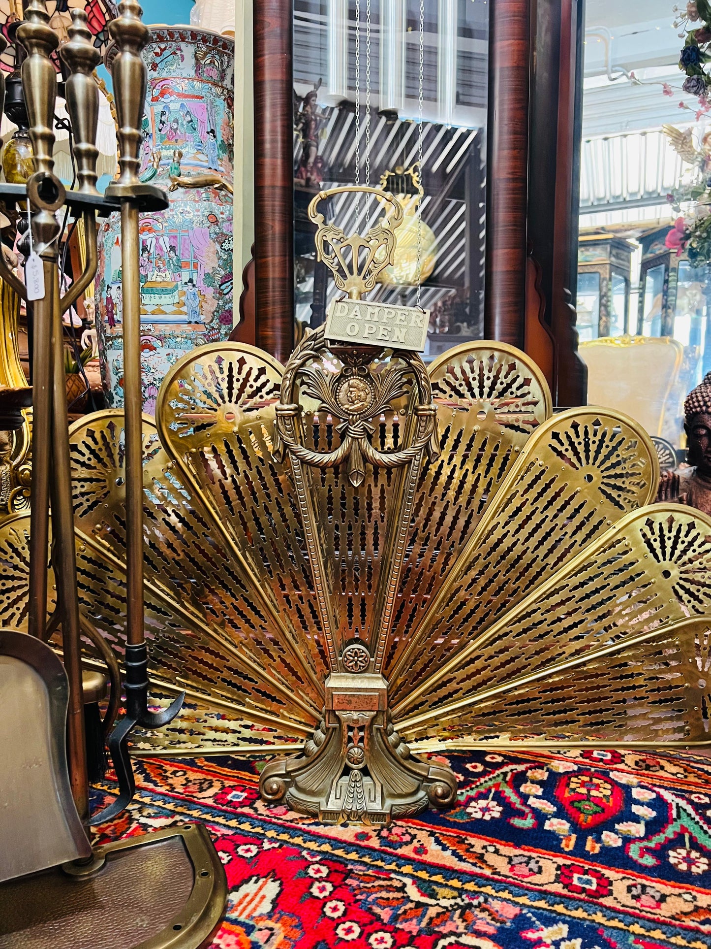 🌟 Antique Brass Fireplace Tool Set with Fireplace Screen🔥✨