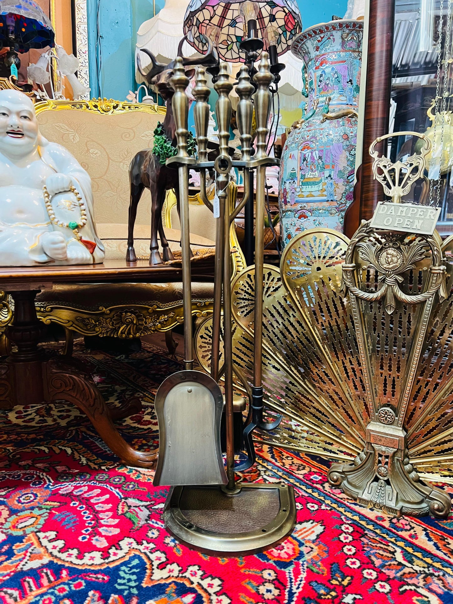 🌟 Antique Brass Fireplace Tool Set with Fireplace Screen🔥✨