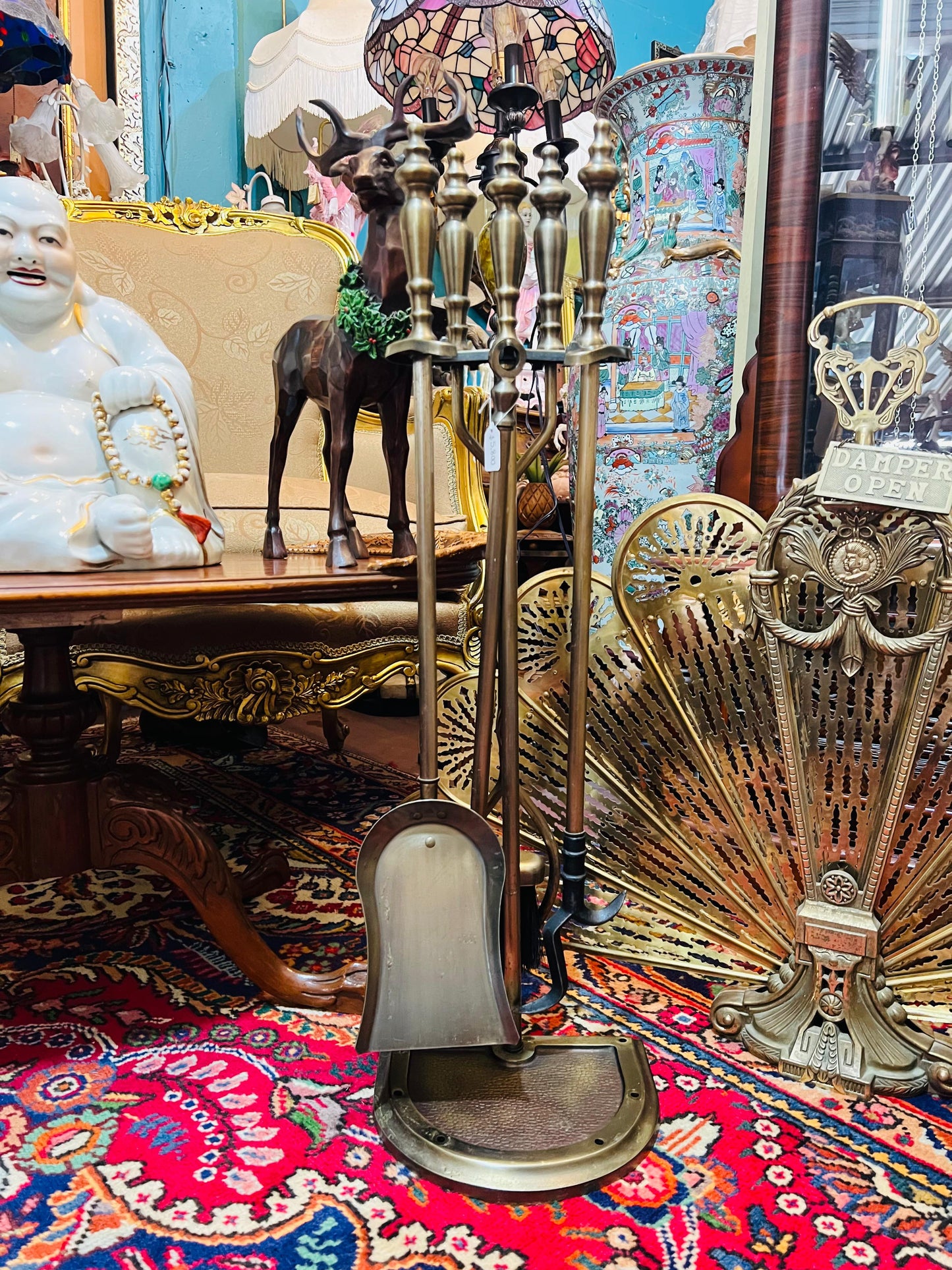 🌟 Antique Brass Fireplace Tool Set with Fireplace Screen🔥✨
