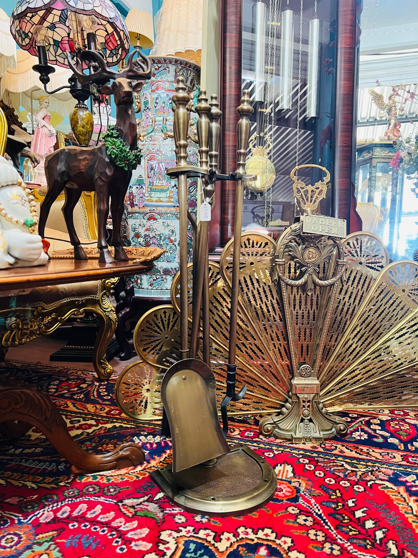🌟 Antique Brass Fireplace Tool Set with Fireplace Screen🔥✨