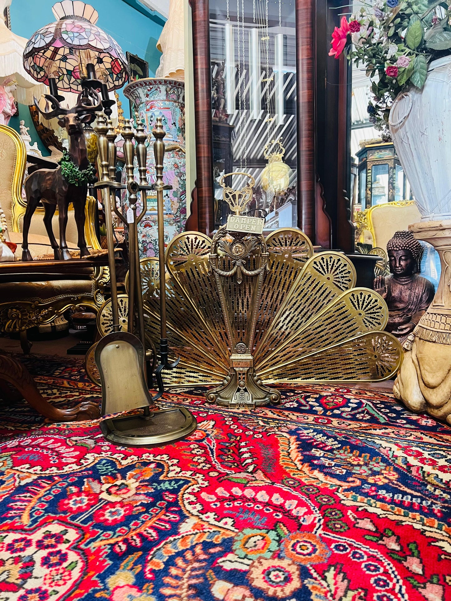 🌟 Antique Brass Fireplace Tool Set with Fireplace Screen🔥✨