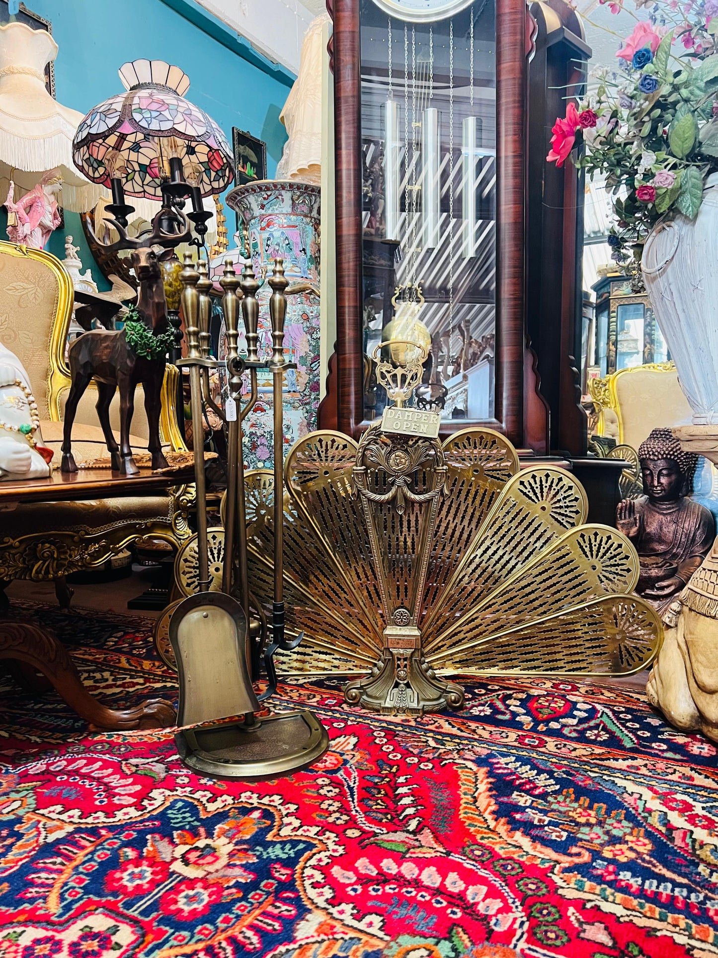 🌟 Antique Brass Fireplace Tool Set with Fireplace Screen🔥✨