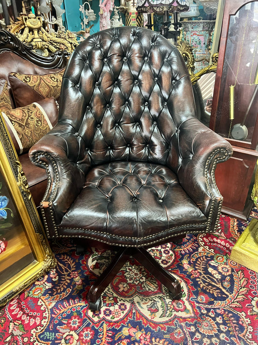 🌟 Silla de Escritorio Giratoria de Cuero Antigua - "GrandFather Chair" 🌟