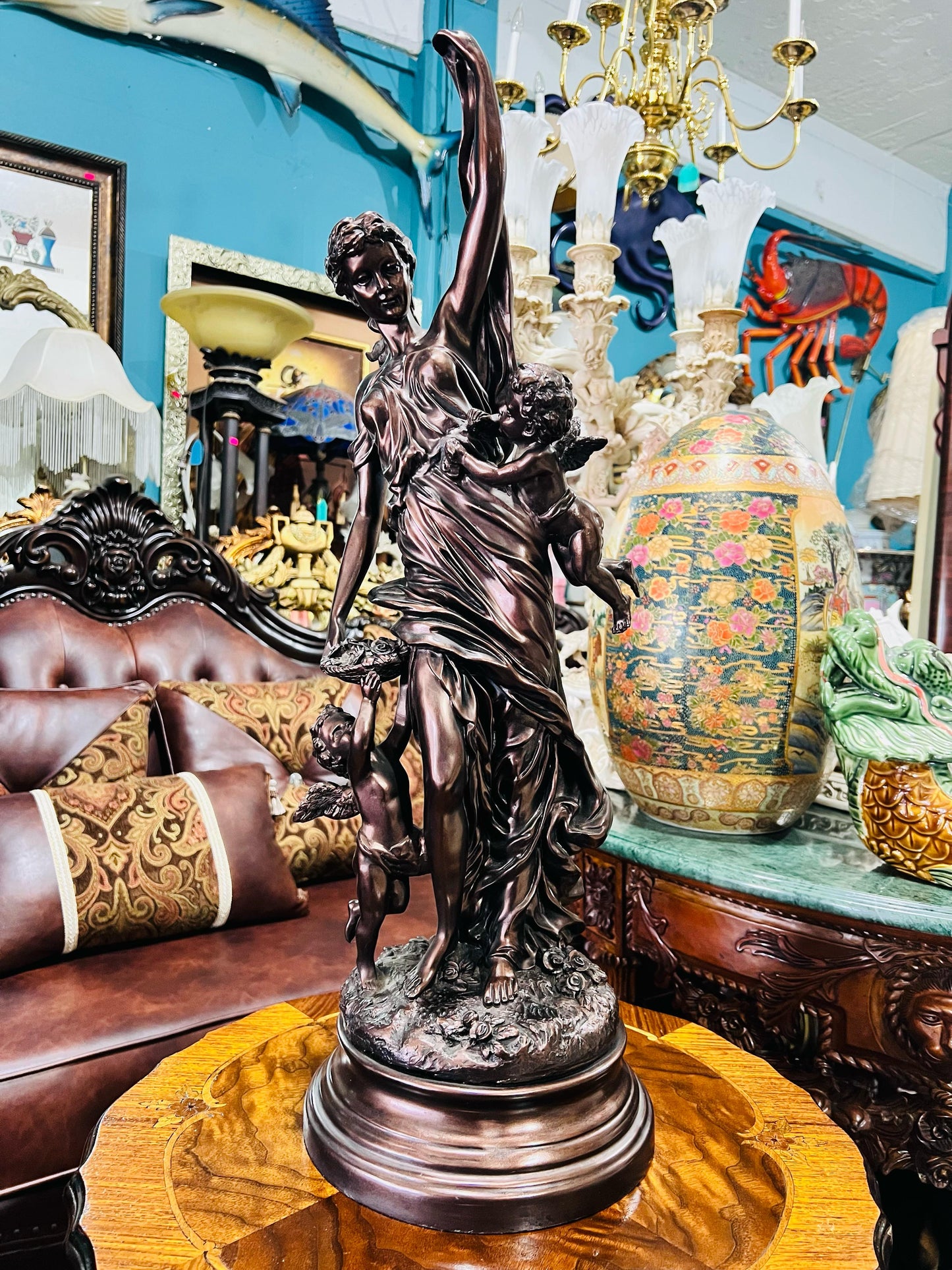 🦅 Bronze Sculpture of an Eagle in Flight with a Globe for Sale 🦅