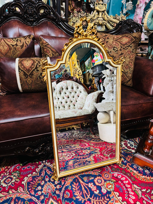 ✨ Espejo Biselado Mid-century Madara Decorada En Hoja De Oro - Elegancia atemporal para tu espacio ✨