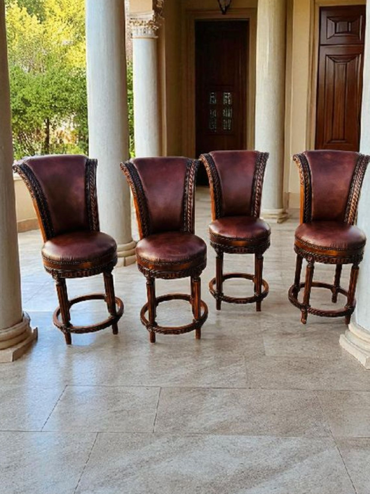 🪑🪑🪑🪑 Juego de 4 Bancos Vintage Giratorios De Madera 🪑🪑🪑🪑