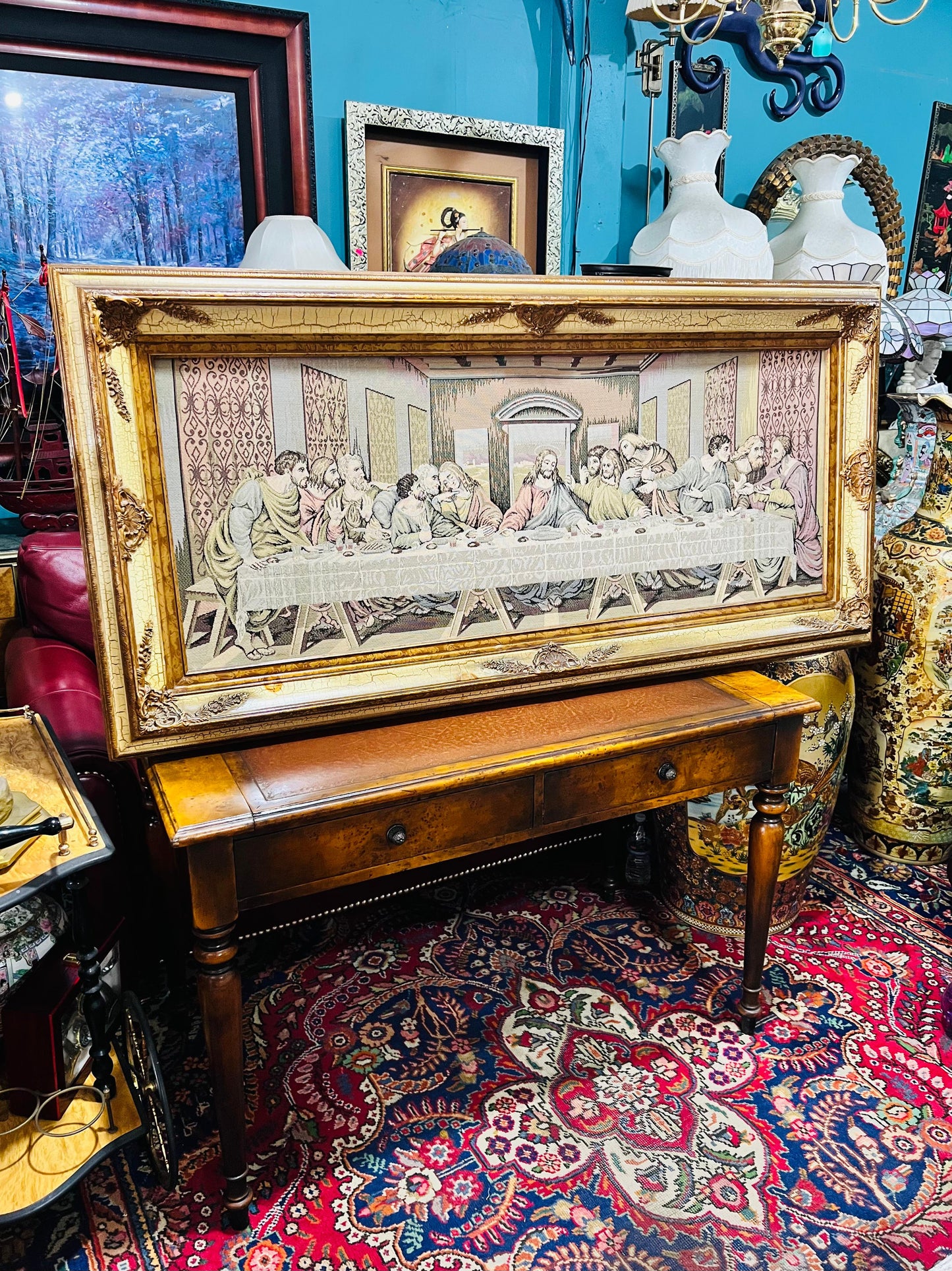 🎨 Gobelino De La Representación de La Última Cena – Marco Estilo Vintage