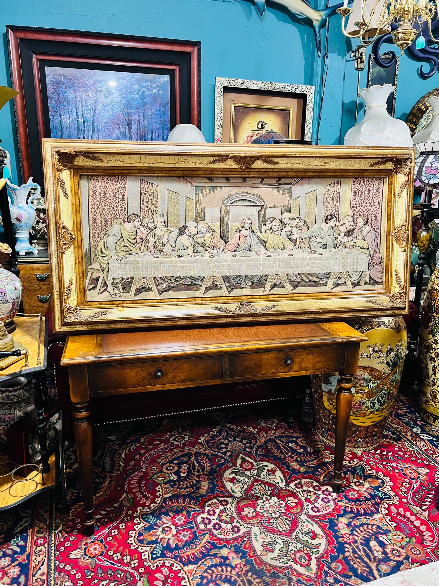 🎨 Gobelino De La Representación de La Última Cena – Marco Estilo Vintage