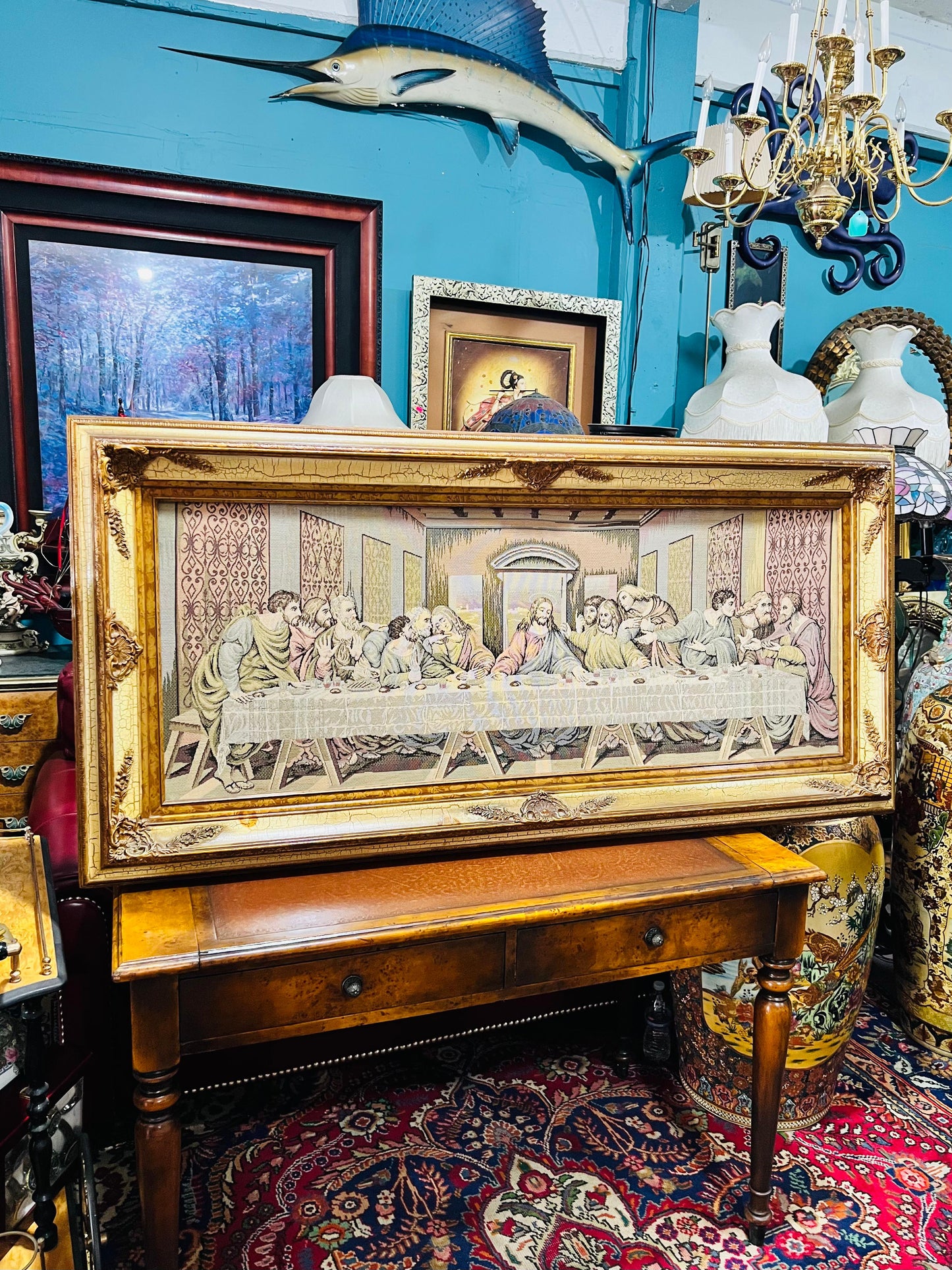 🎨 Gobelino De La Representación de La Última Cena – Marco Estilo Vintage