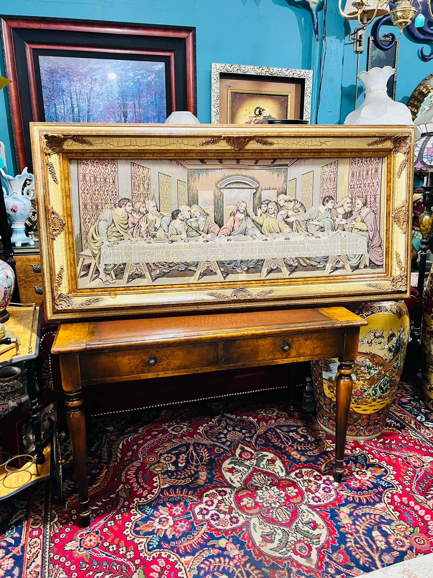 🎨 Gobelino De La Representación de La Última Cena – Marco Estilo Vintage