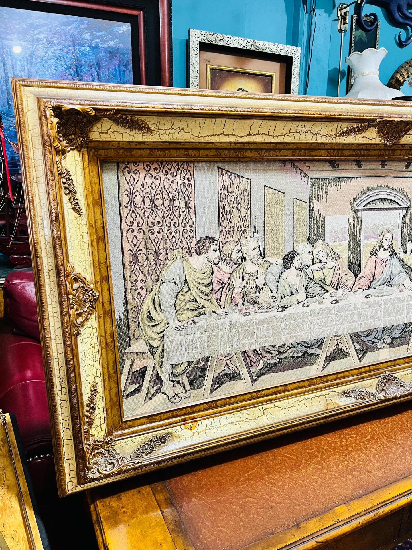 🎨 Gobelino De La Representación de La Última Cena – Marco Estilo Vintage