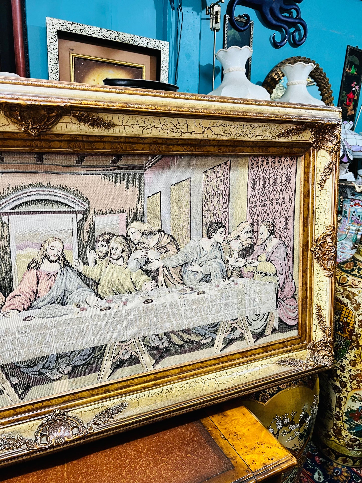 🎨 Gobelino De La Representación de La Última Cena – Marco Estilo Vintage