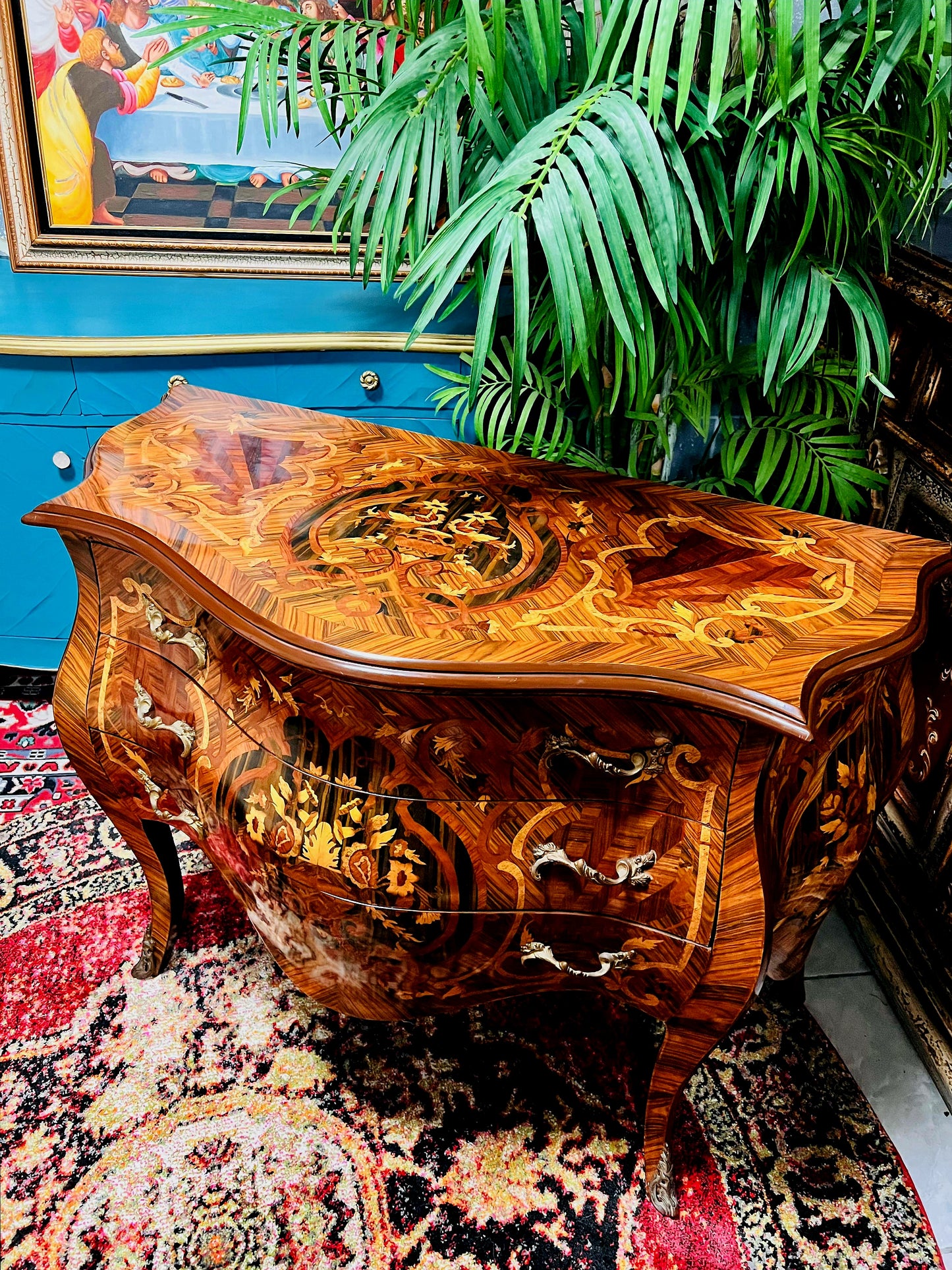 ⚜️Bombé francés con marquetería e incrustaciones en bronce dorado 🇫🇷