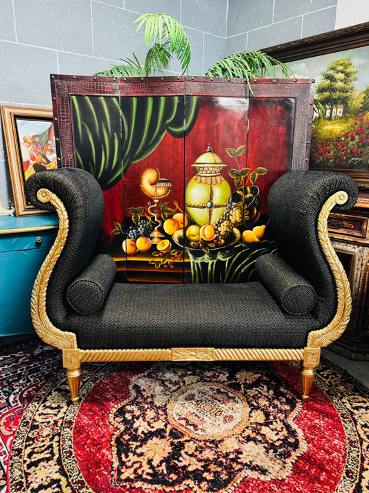 ✨ Chaise longue imperial en madera tallada y hoja de oro ✨ Obra maestra de refinamiento y nobleza, siglo XIX