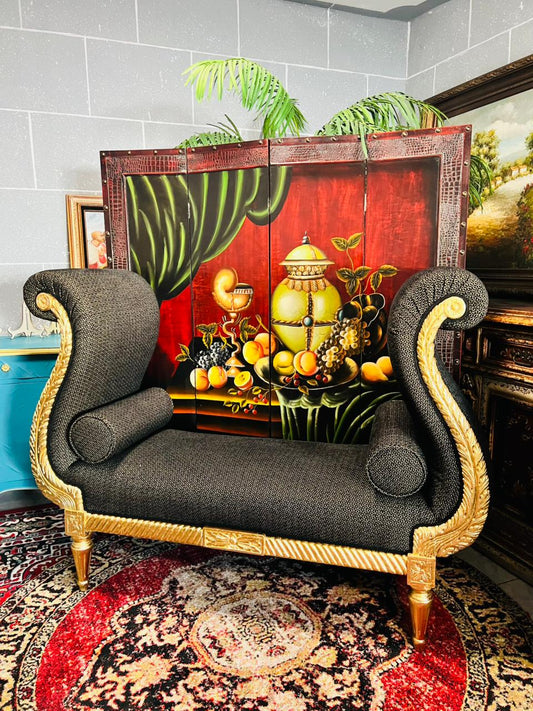 ✨ Chaise longue imperial en madera tallada y hoja de oro ✨ Obra maestra de refinamiento y nobleza, siglo XIX