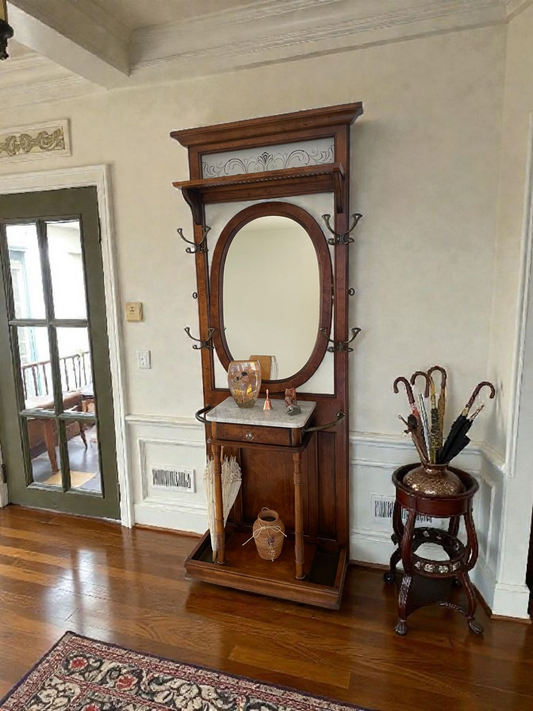 🪞 Perchero Victoriano con Espejo Ovalado y Mármol 🕰️