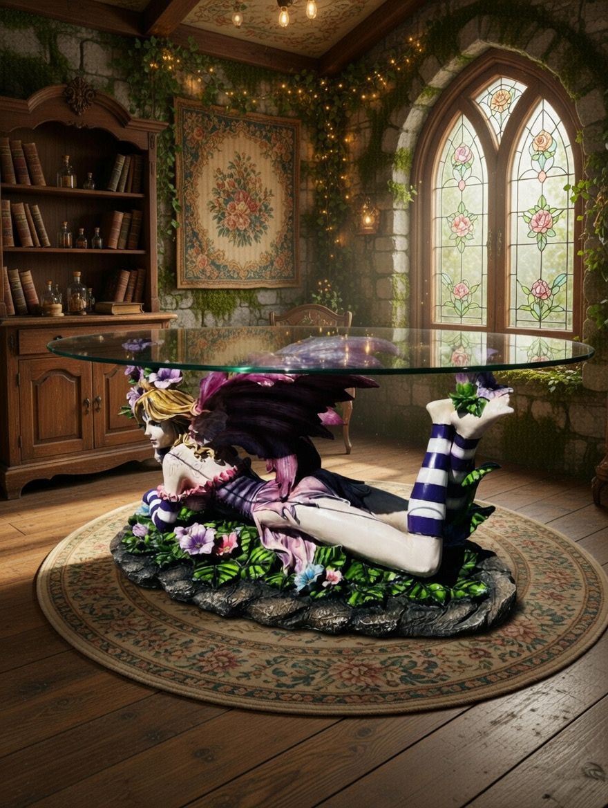 🧚♀️🧚‍♀️Mesa de Centro con Hada Escultural – Fantasía y Elegancia🧚♀️🧚‍♀️