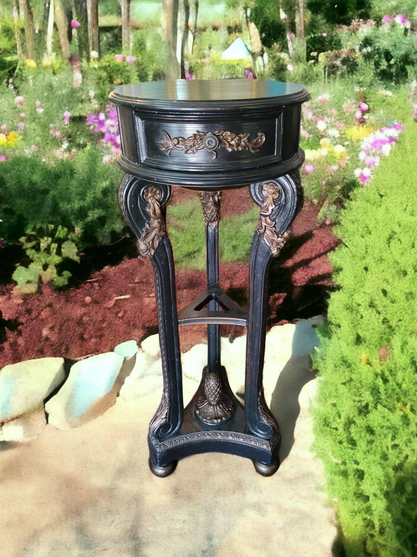 Wooden Pedestal with Integrated Drawer