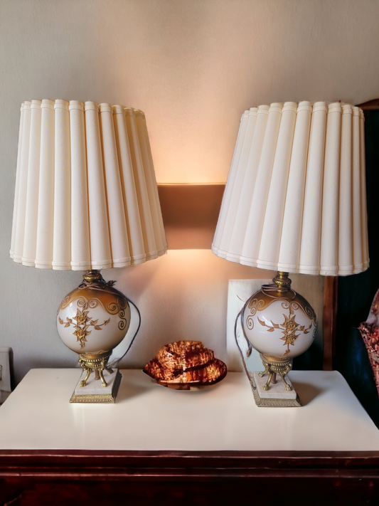 🌸 Par de lámparas imperiales con base esférica dorada 🌸