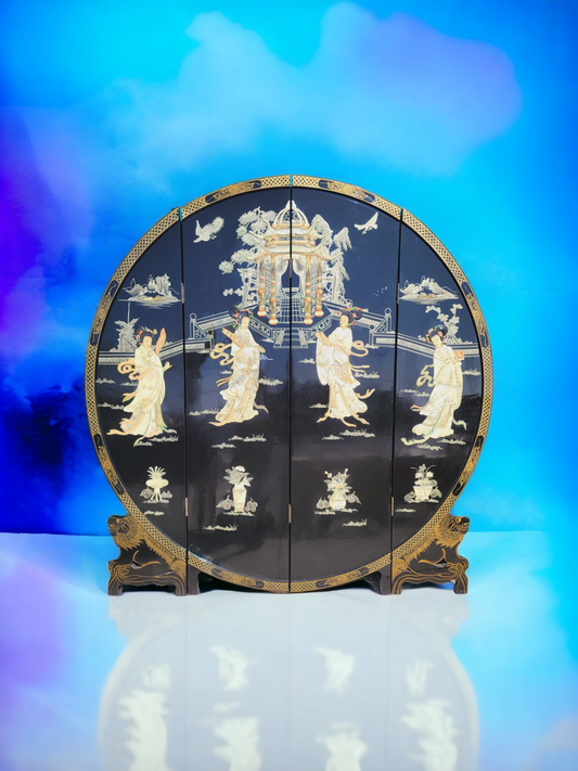 Mid-Century Style Chinese Round 4-Panel Screen✨