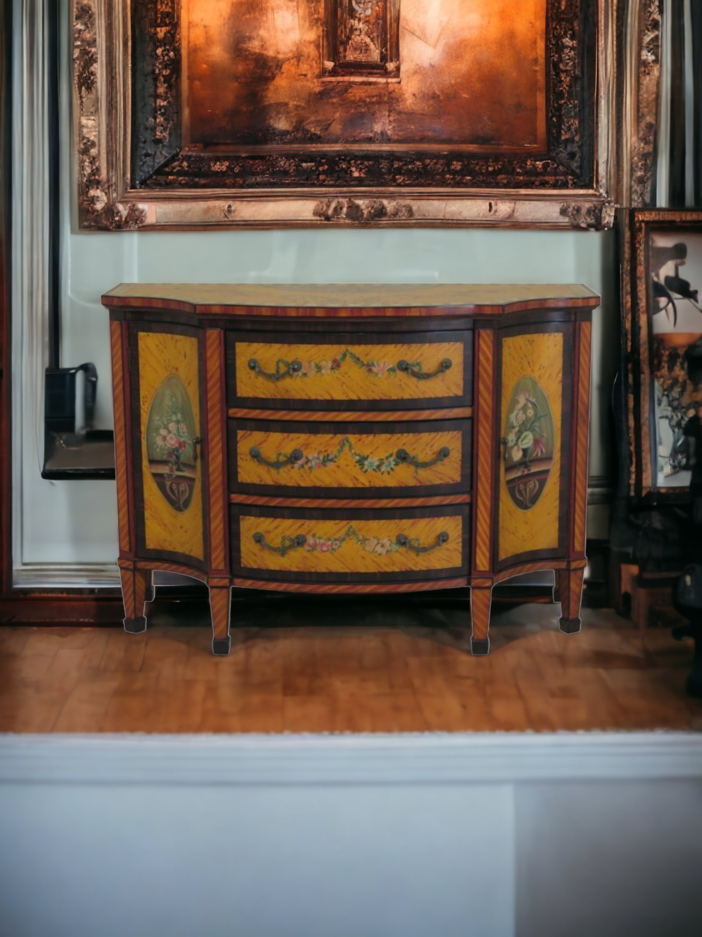 ✨️Super Elegant Hand-Painted Art Decor Cabinet with Wooden Mirror💞