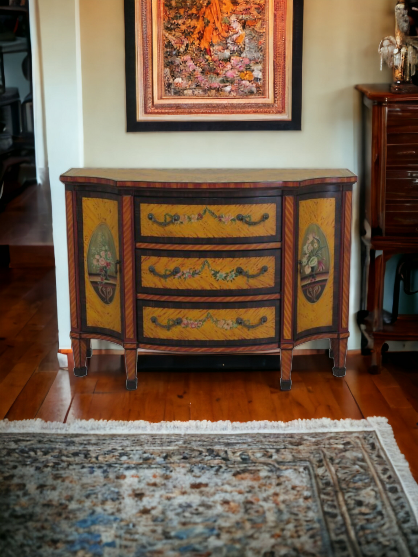 ✨️Super Elegant Hand-Painted Art Decor Cabinet with Wooden Mirror💞