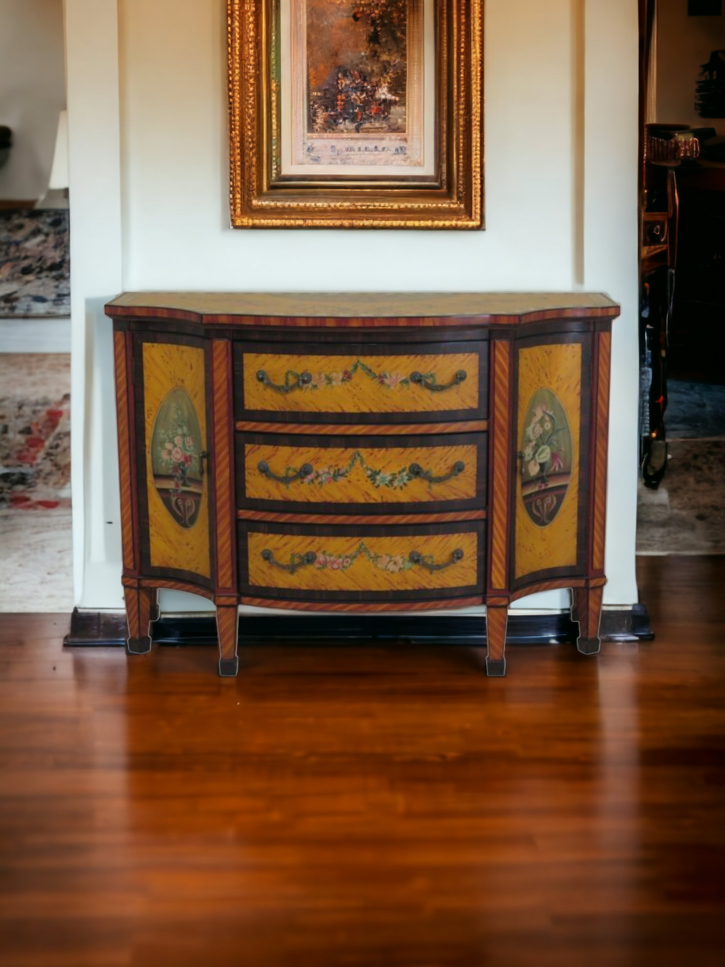 ✨️Super Elegant Hand-Painted Art Decor Cabinet with Wooden Mirror💞
