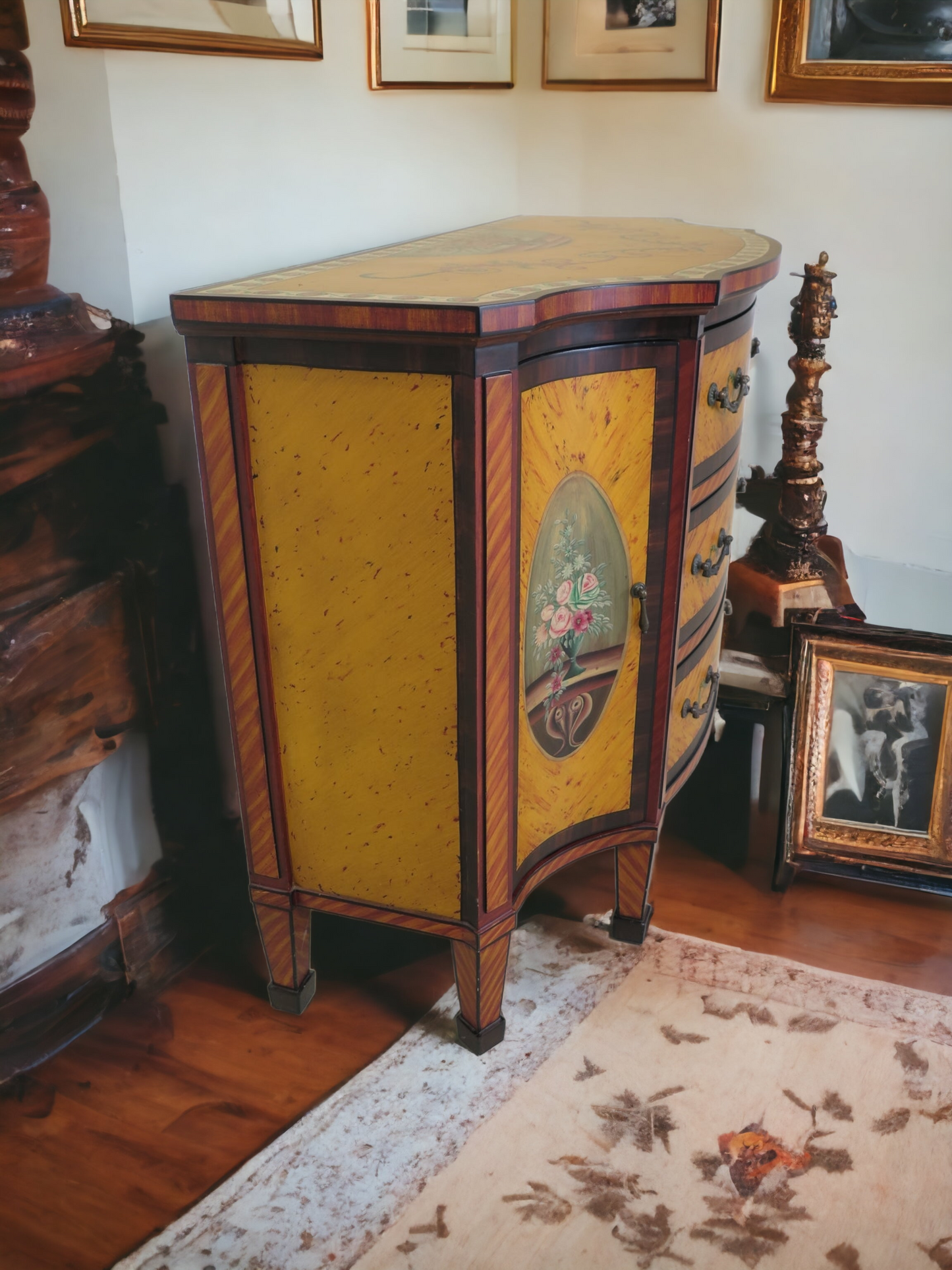✨️Super Elegant Hand-Painted Art Decor Cabinet with Wooden Mirror💞