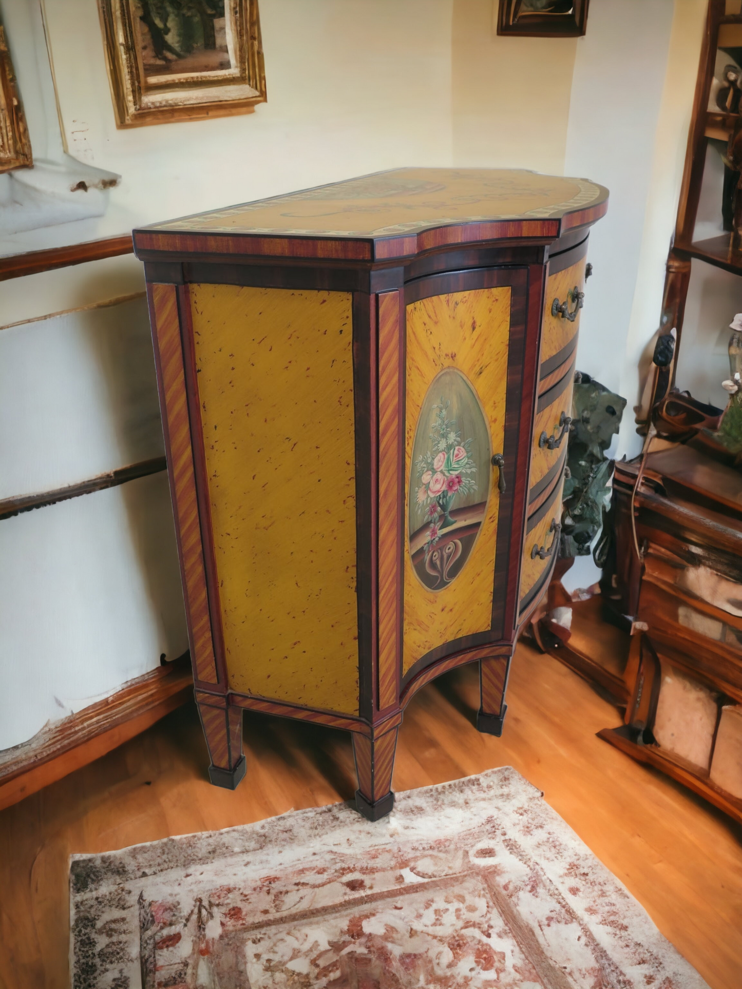 ✨️Super Elegant Hand-Painted Art Decor Cabinet with Wooden Mirror💞