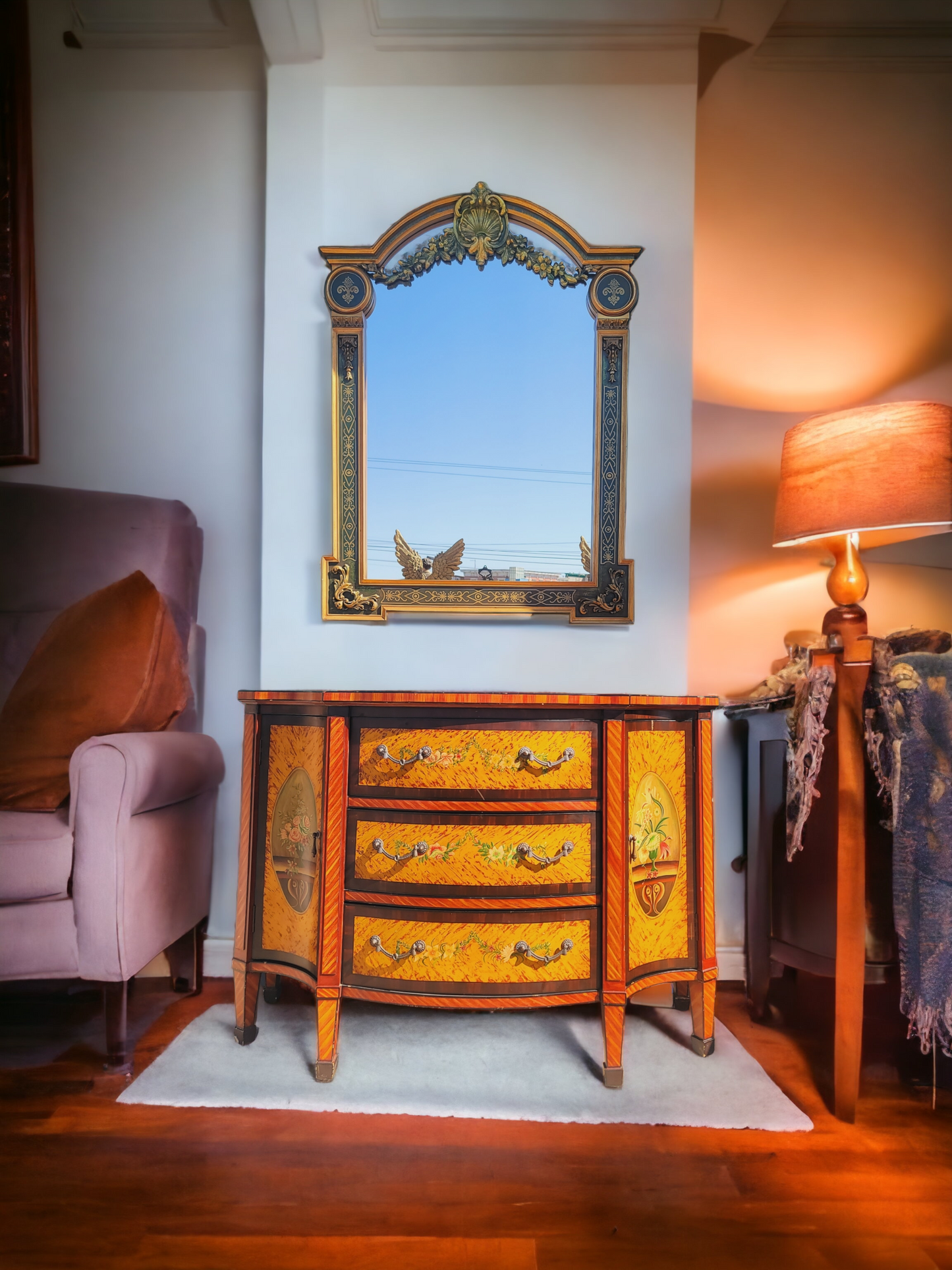 ✨️Super Elegant Hand-Painted Art Decor Cabinet with Wooden Mirror💞