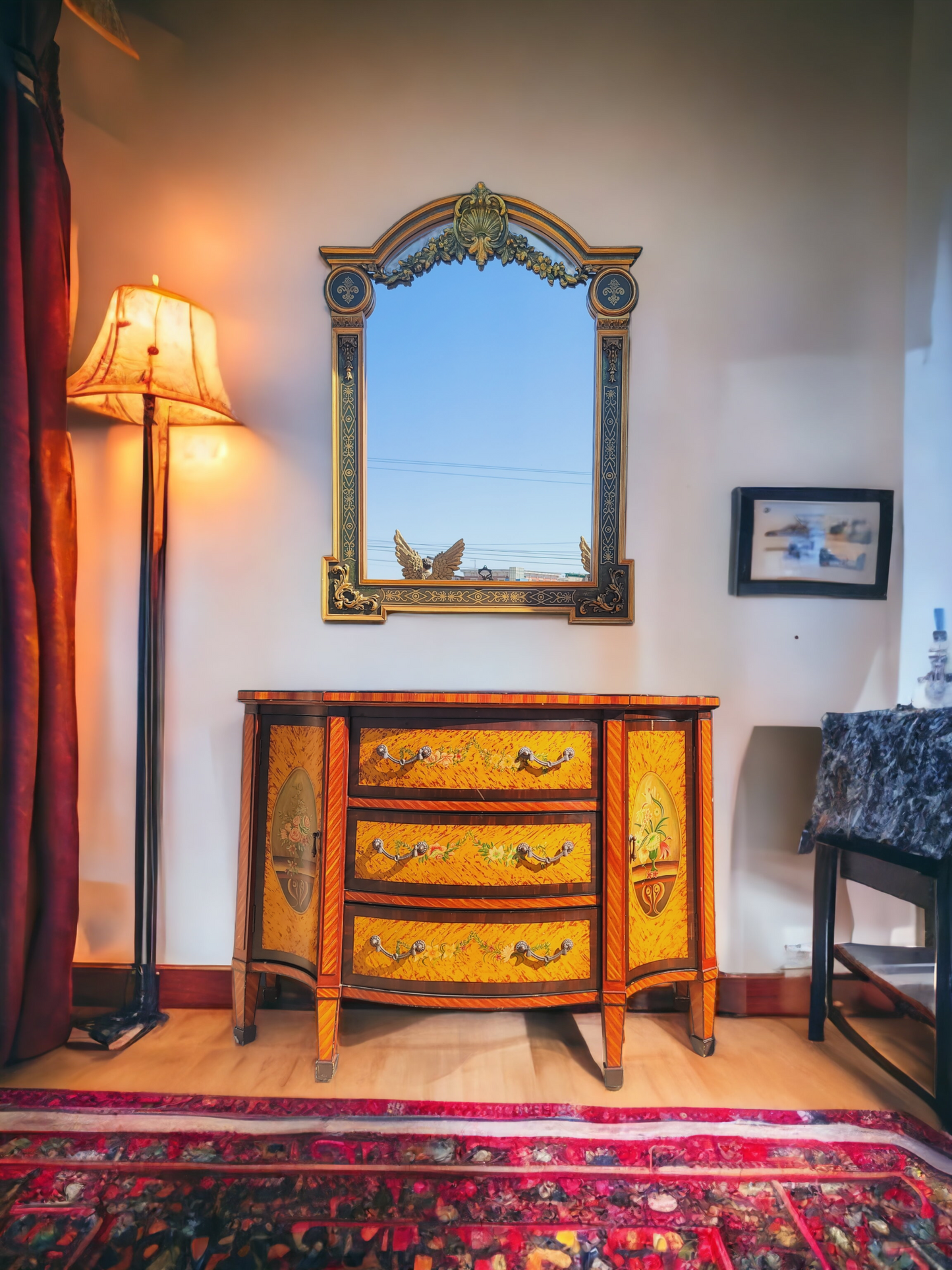 ✨️Super Elegant Hand-Painted Art Decor Cabinet with Wooden Mirror💞