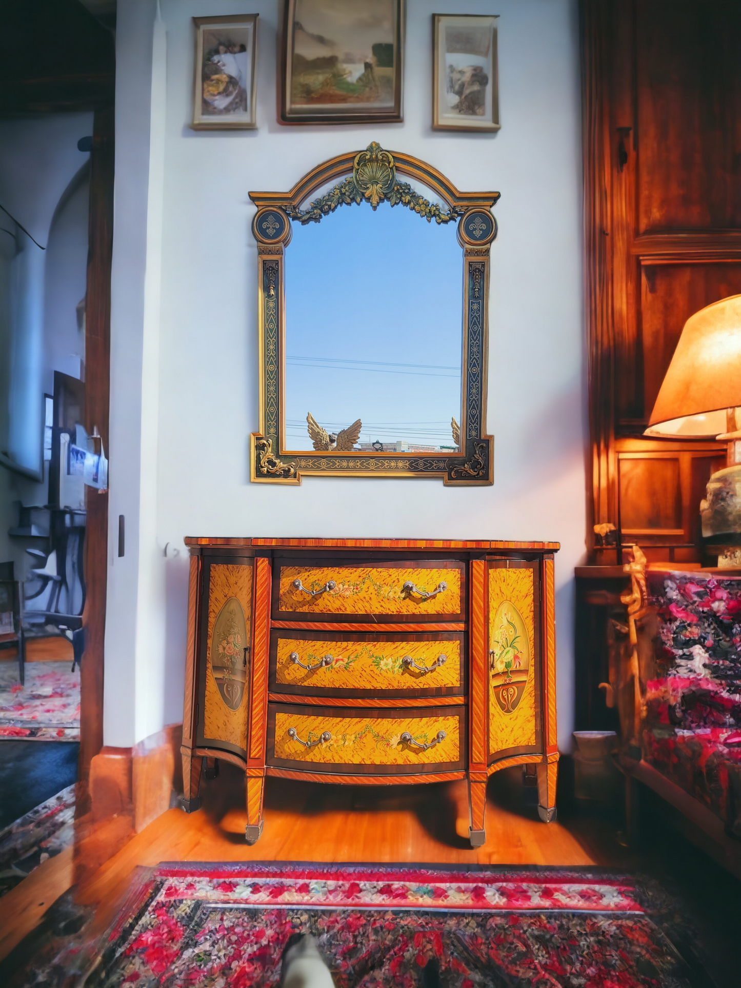 ✨️Super Elegant Hand-Painted Art Decor Cabinet with Wooden Mirror💞