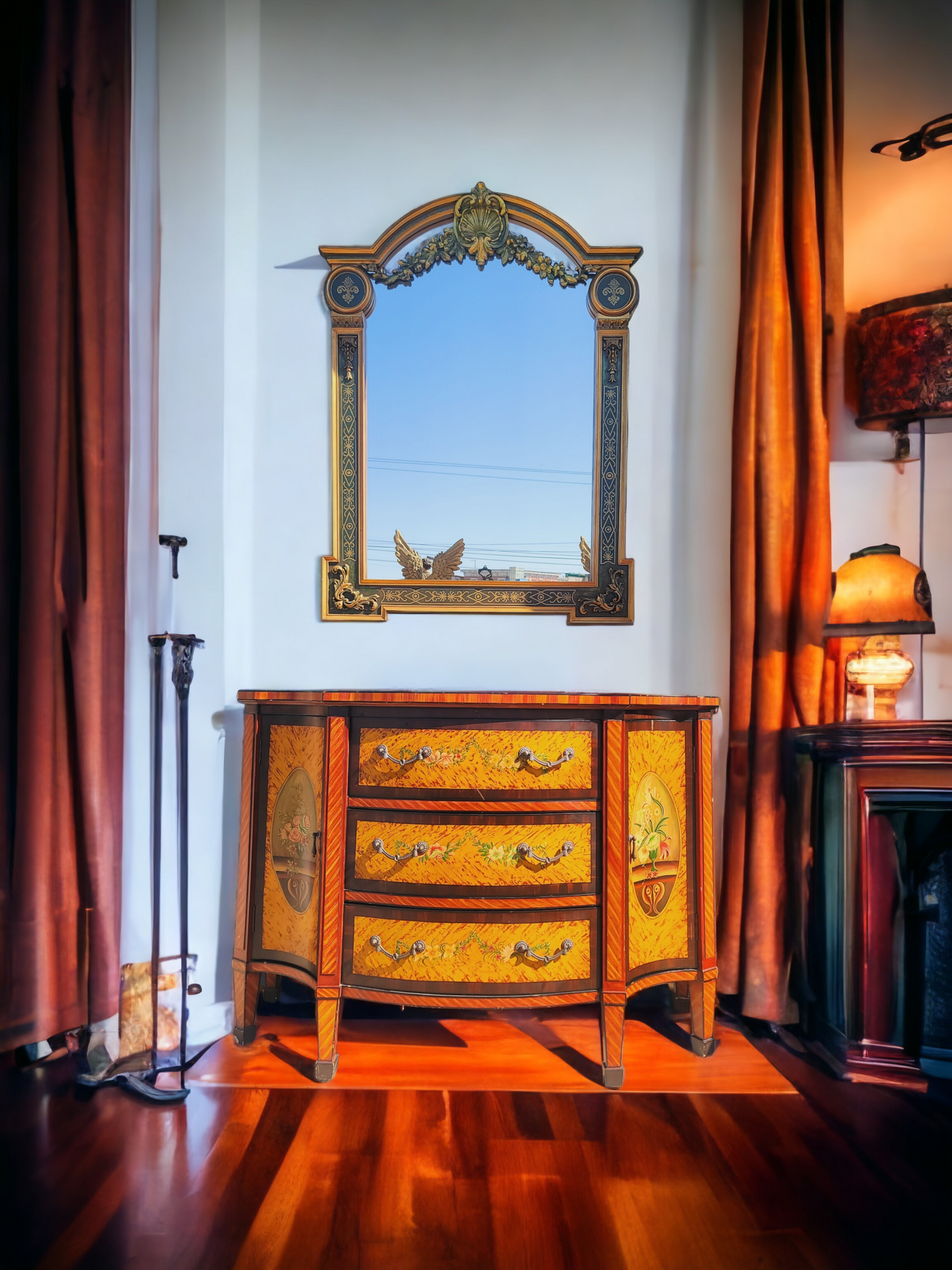 ✨️Super Elegant Hand-Painted Art Decor Cabinet with Wooden Mirror💞