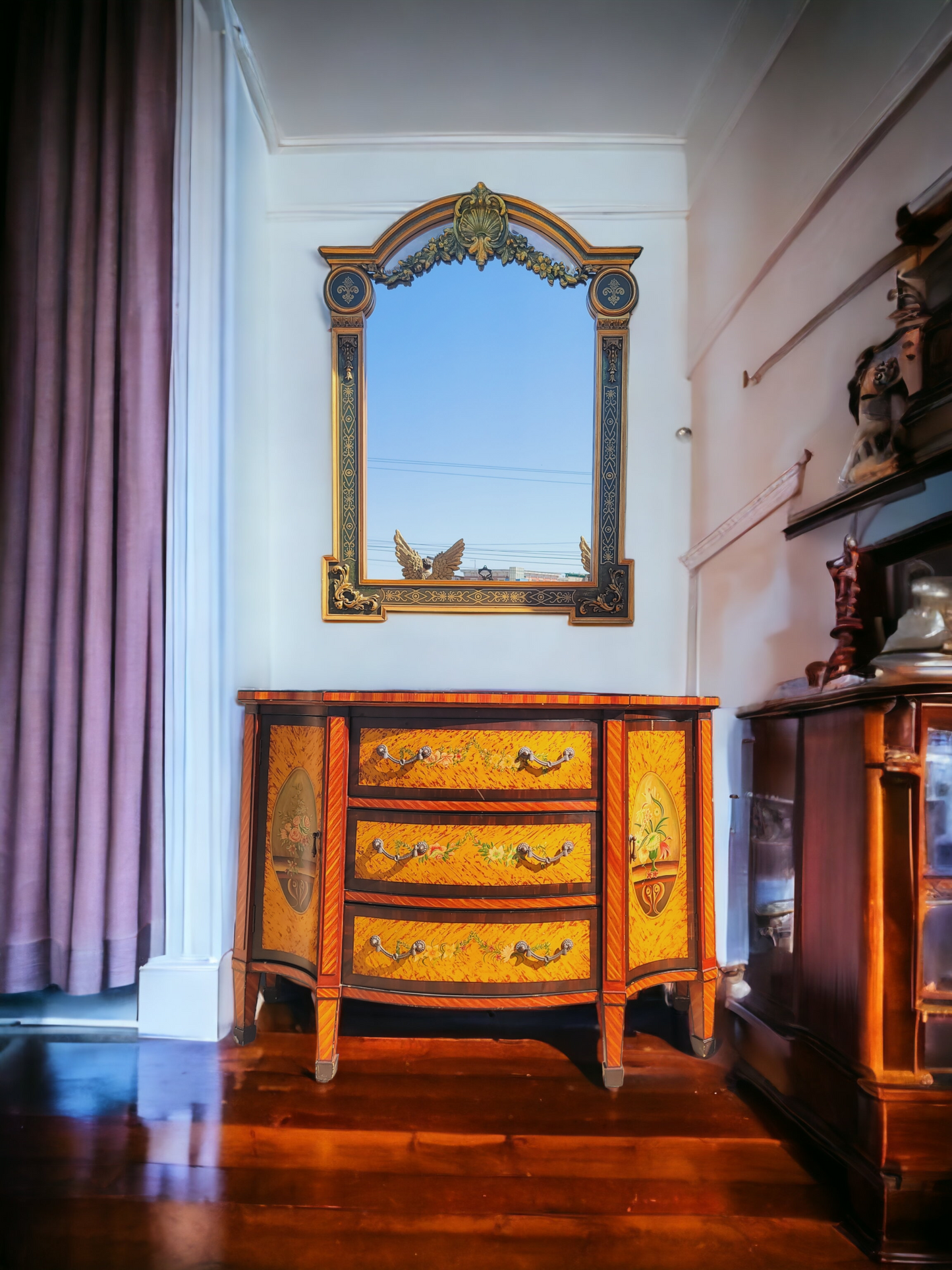✨️Super Elegant Hand-Painted Art Decor Cabinet with Wooden Mirror💞