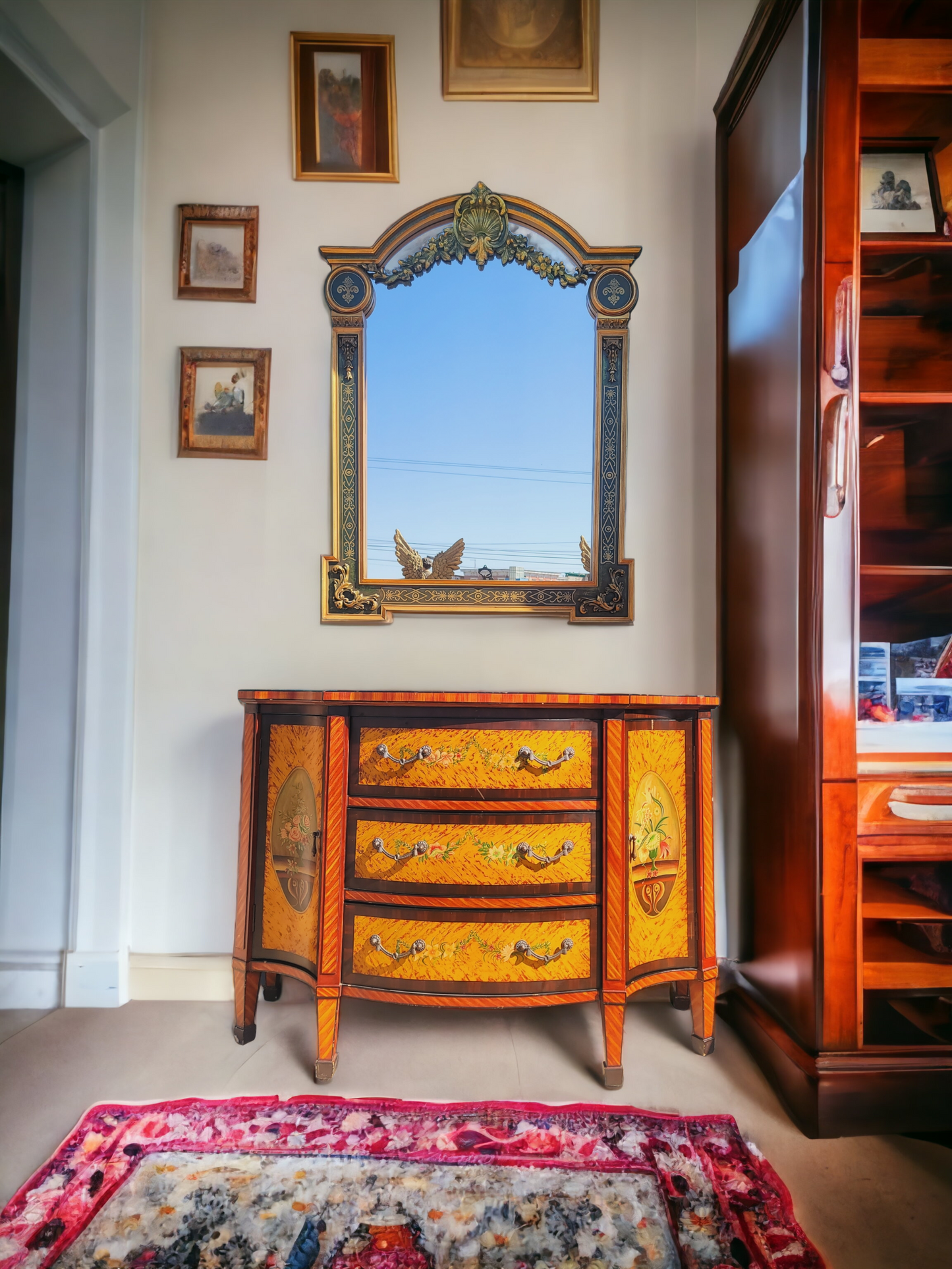 ✨️Super Elegant Hand-Painted Art Decor Cabinet with Wooden Mirror💞