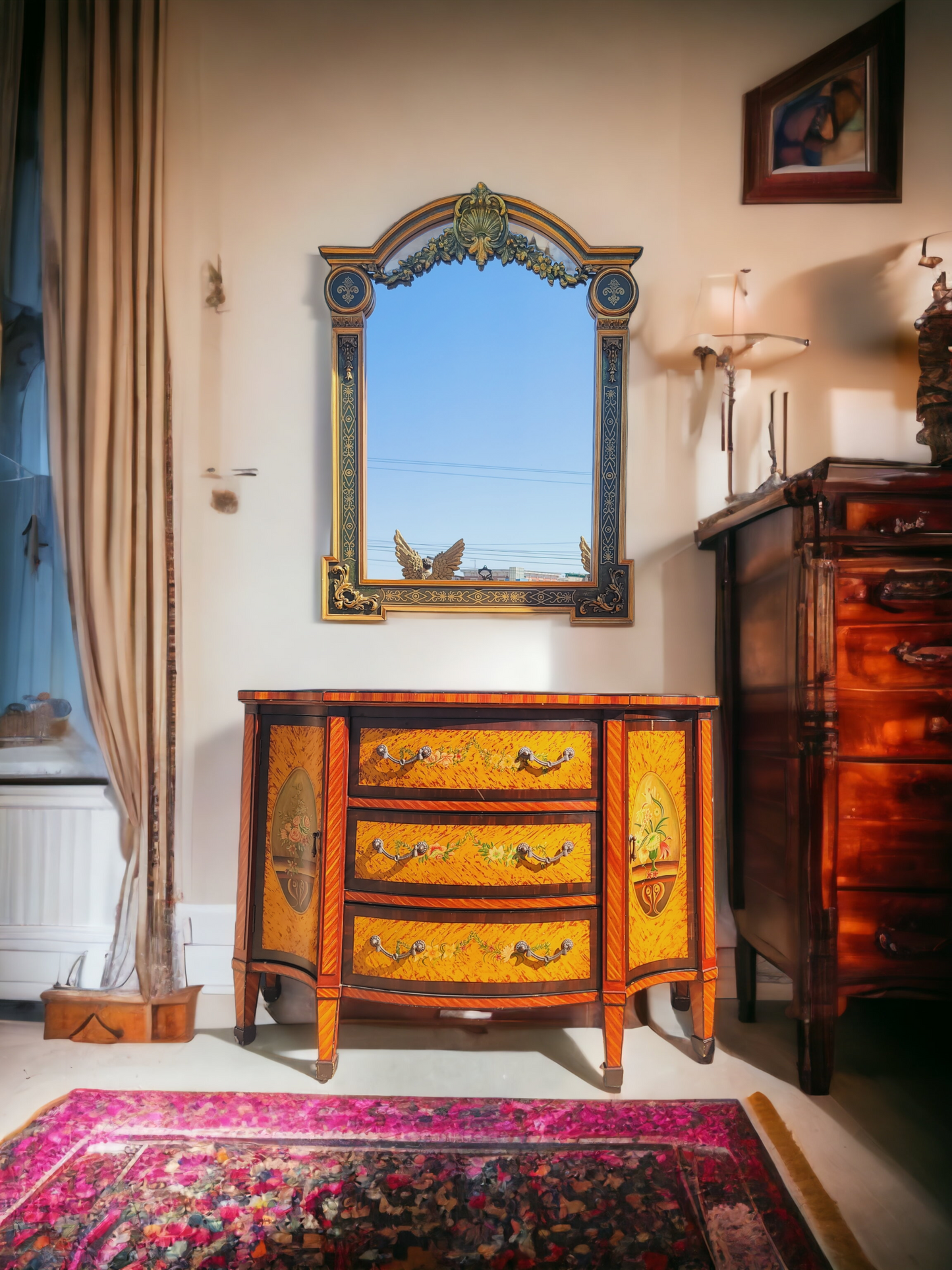 ✨️Super Elegant Hand-Painted Art Decor Cabinet with Wooden Mirror💞