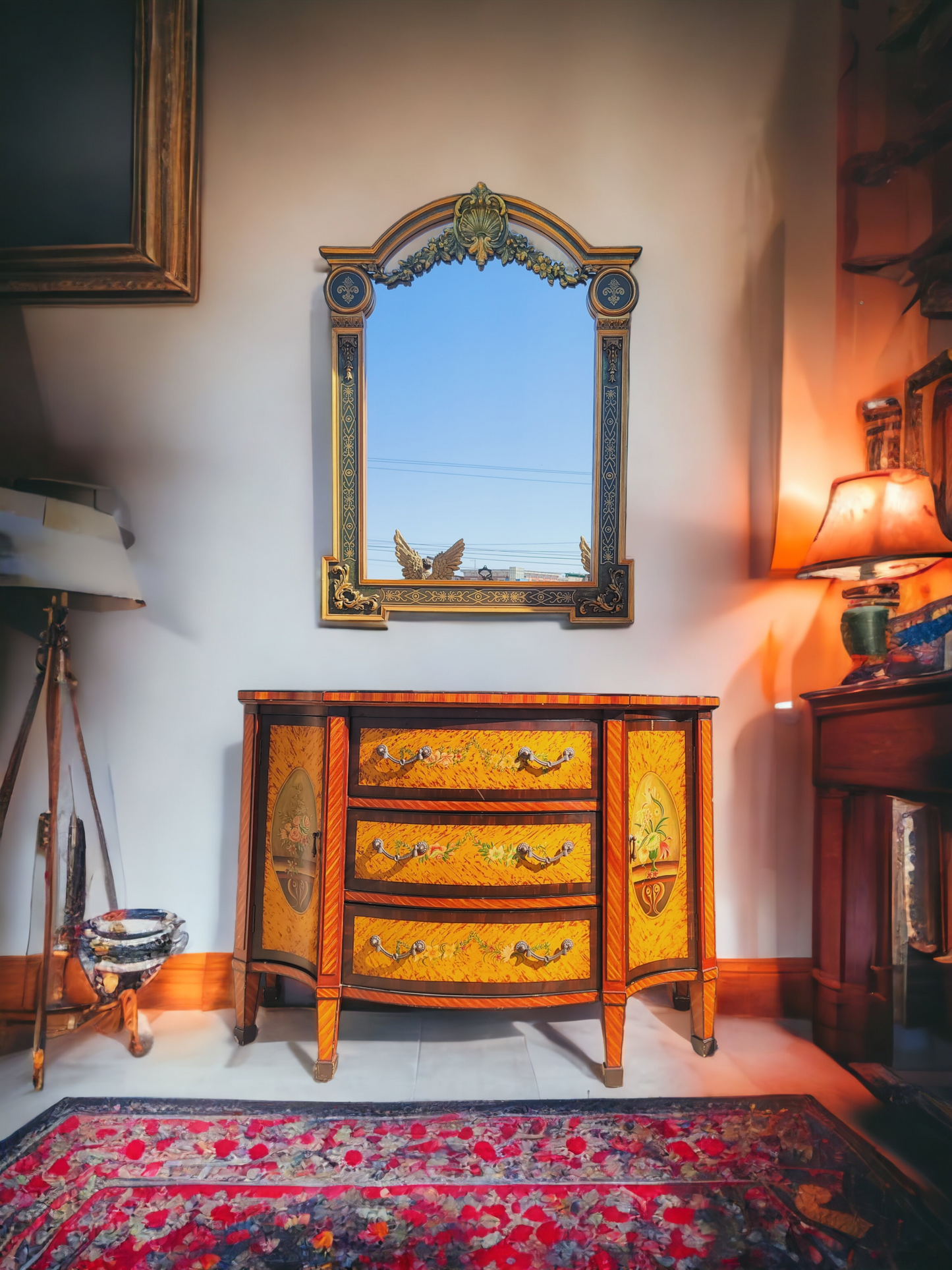 ✨️Super Elegant Hand-Painted Art Decor Cabinet with Wooden Mirror💞