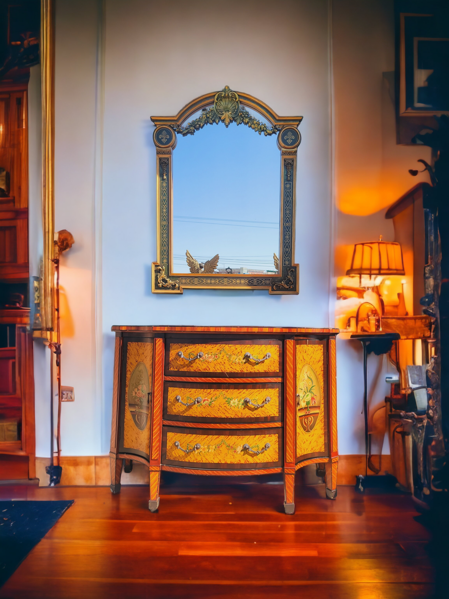 ✨️Super Elegant Hand-Painted Art Decor Cabinet with Wooden Mirror💞