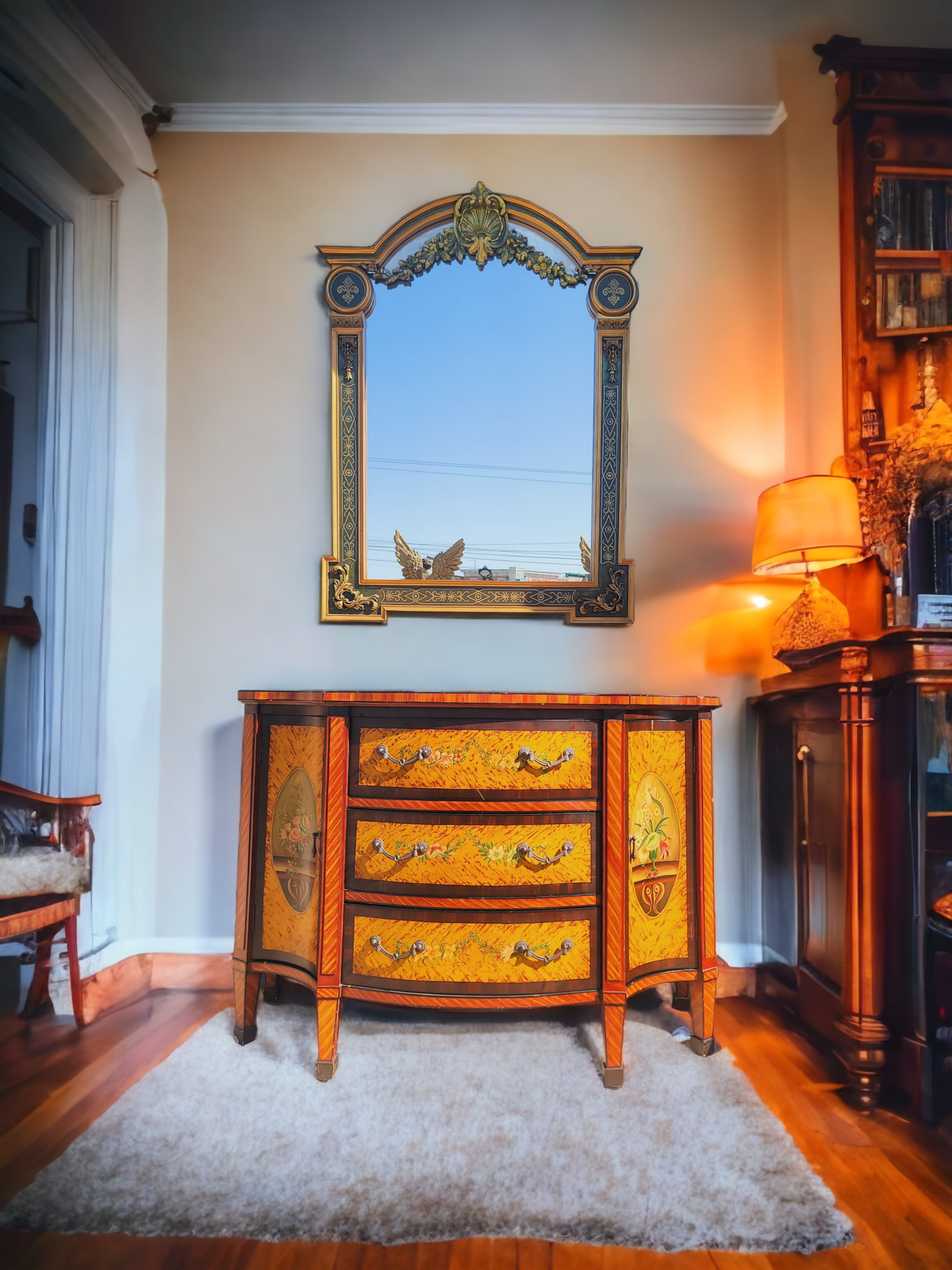 ✨️Super Elegant Hand-Painted Art Decor Cabinet with Wooden Mirror💞