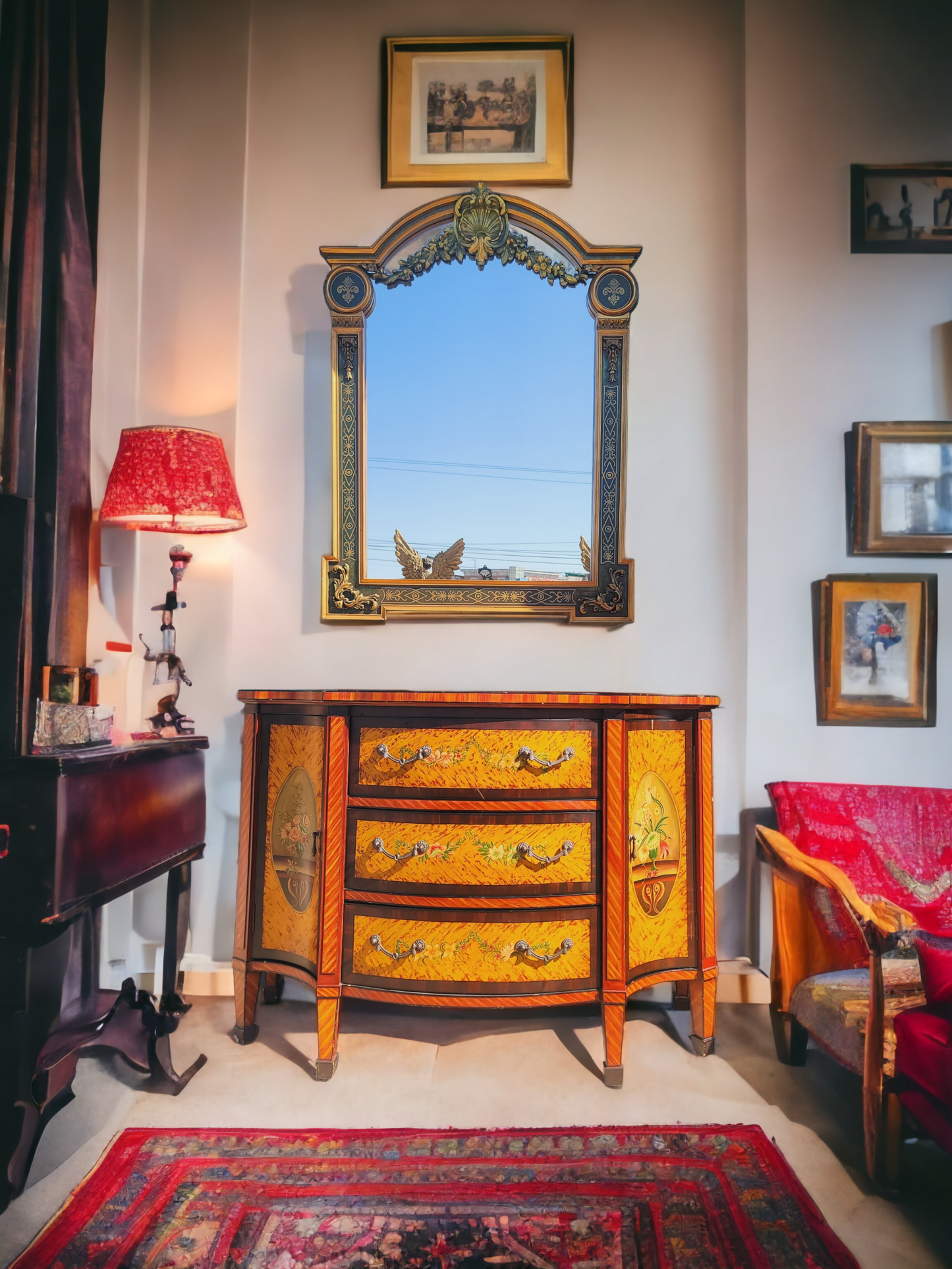 ✨️Super Elegant Hand-Painted Art Decor Cabinet with Wooden Mirror💞