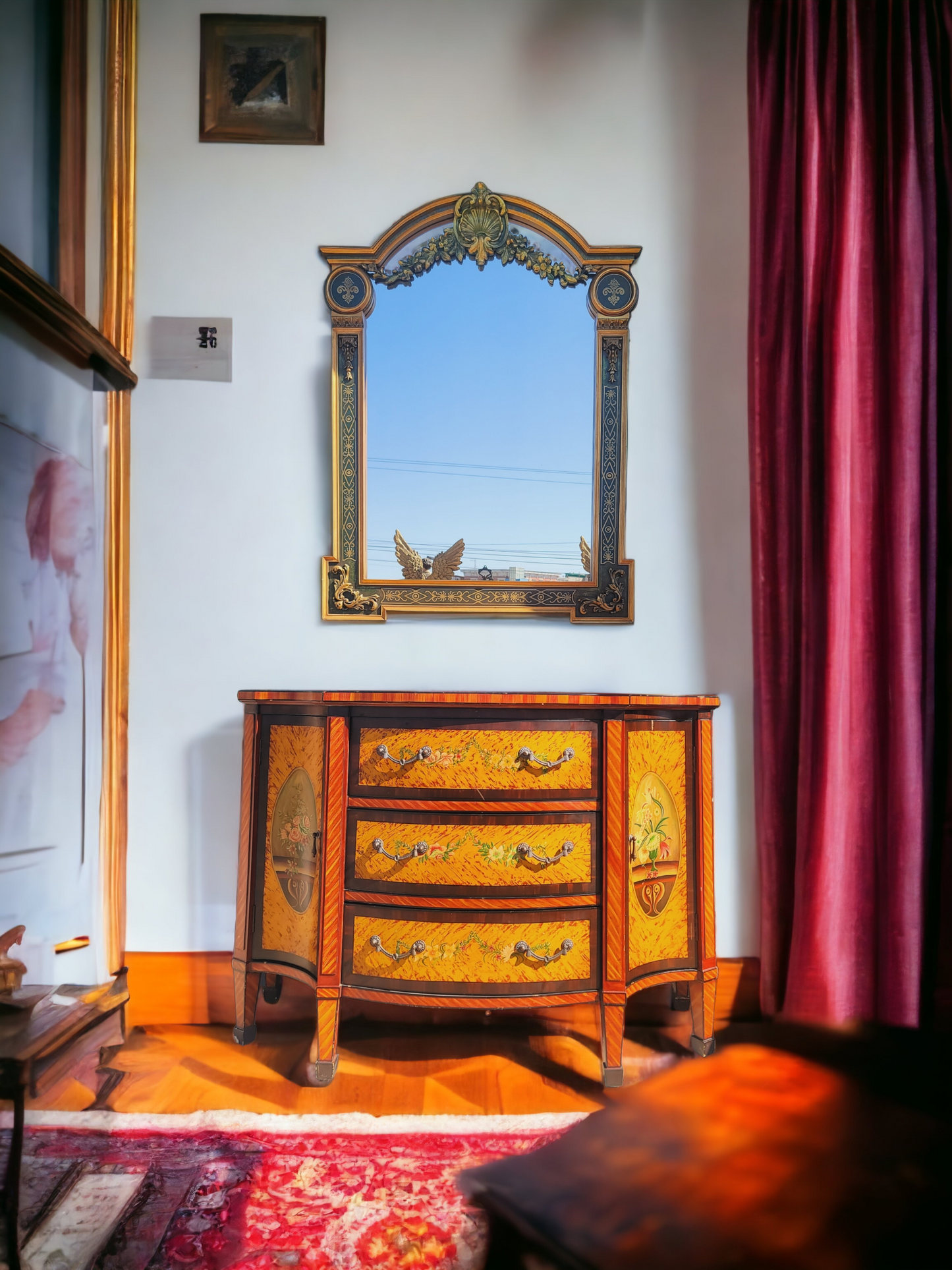 ✨️Super Elegant Hand-Painted Art Decor Cabinet with Wooden Mirror💞