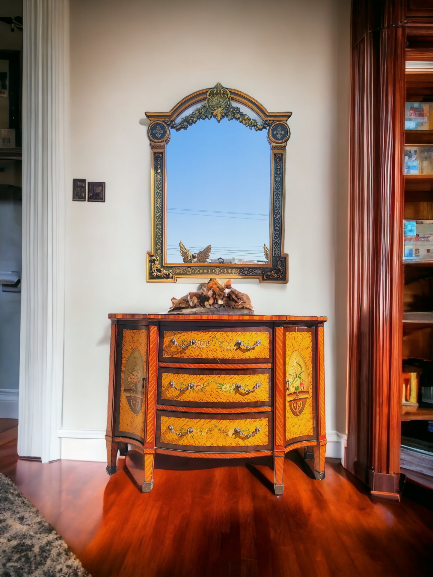 ✨️Super Elegant Hand-Painted Art Decor Cabinet with Wooden Mirror💞