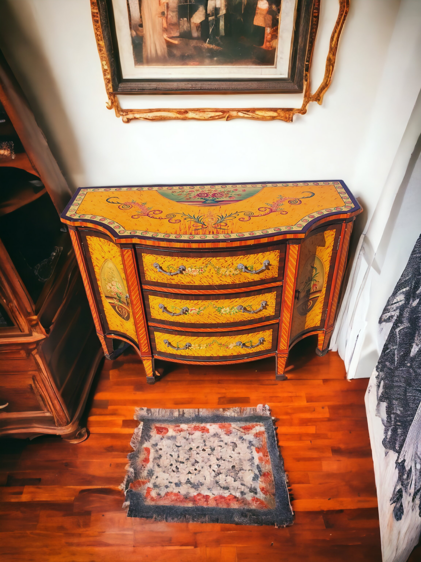 ✨️Super Elegant Hand-Painted Art Decor Cabinet with Wooden Mirror💞
