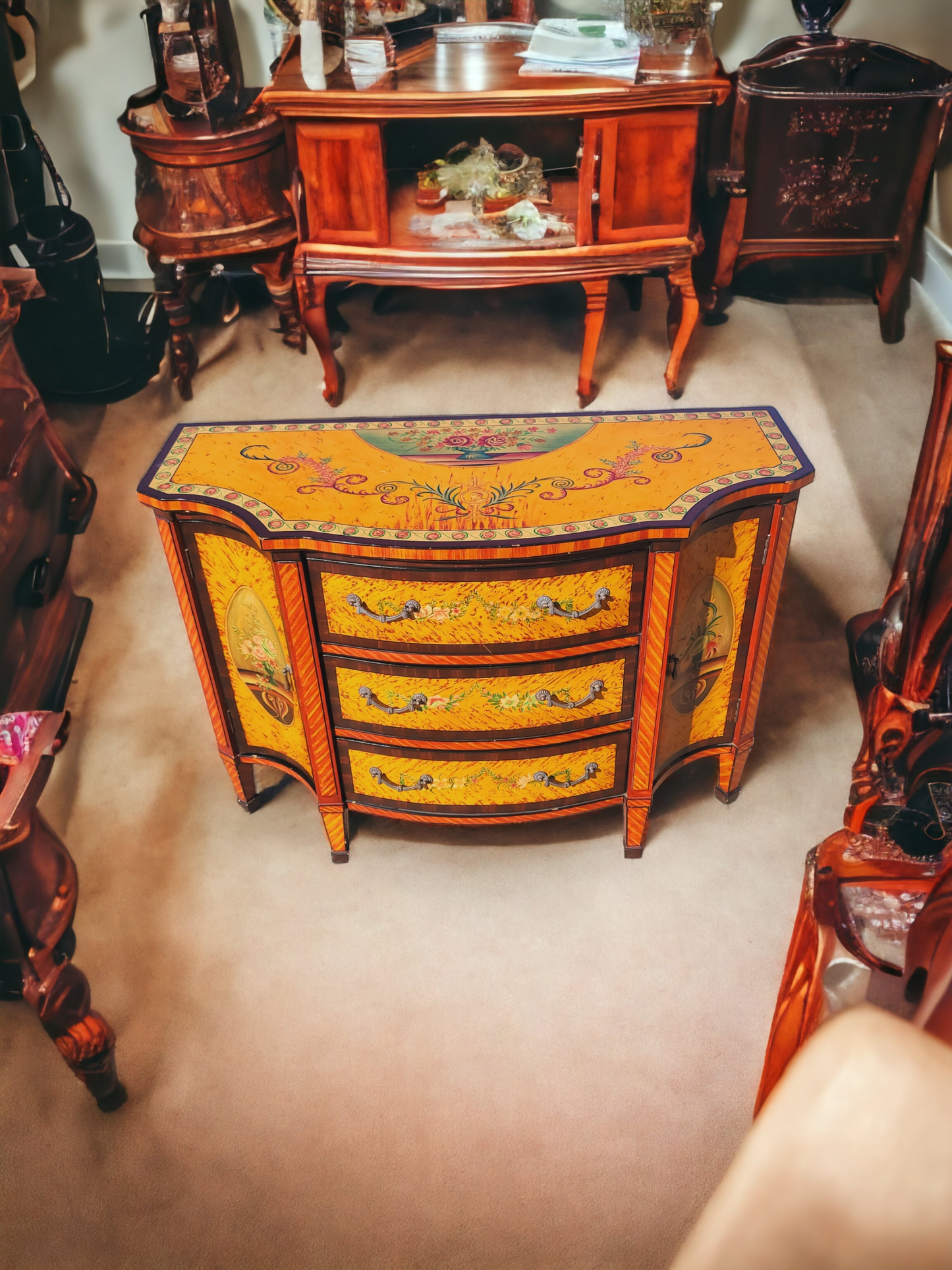 ✨️Super Elegant Hand-Painted Art Decor Cabinet with Wooden Mirror💞